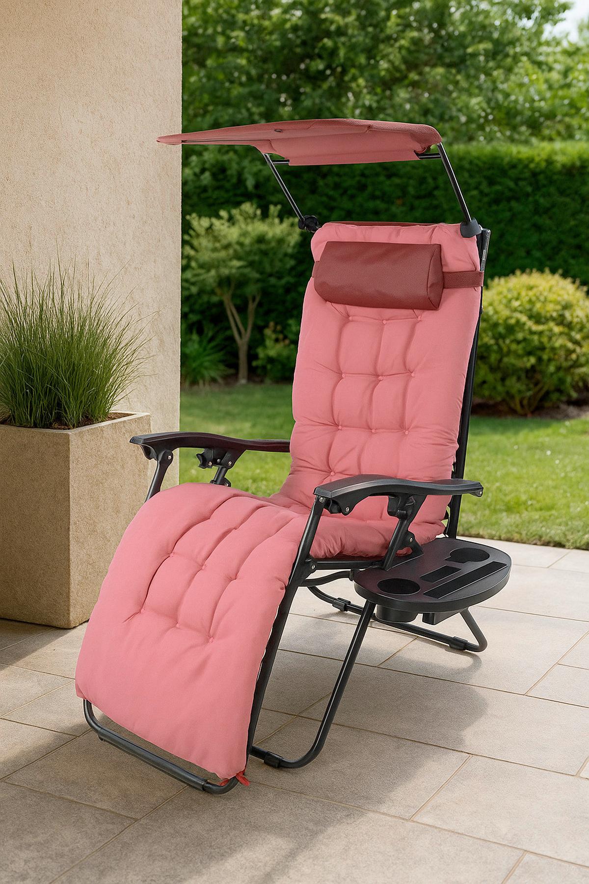 Gartenliege Maltosa Xl Klappbar, Blau - Rot, MODERN, Textil/Metall (51/133/91cm) - Gardenson