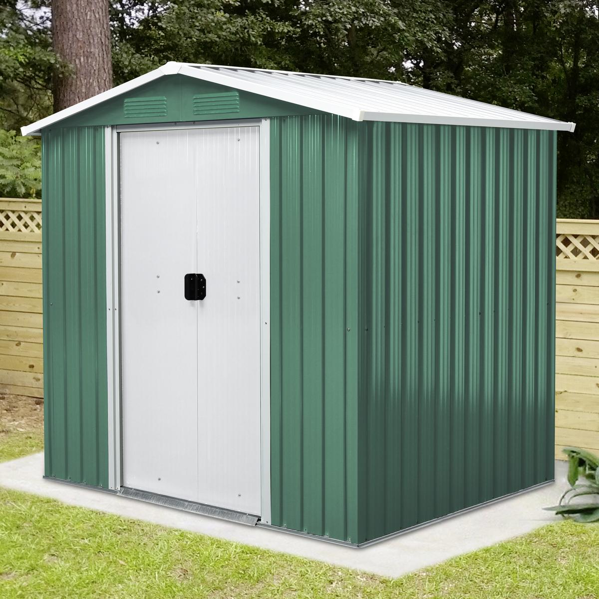 Gerätehaus ohne Boden 194x184x131 cm - Weiß/Grün, Basics, Metall (194/184/131cm)