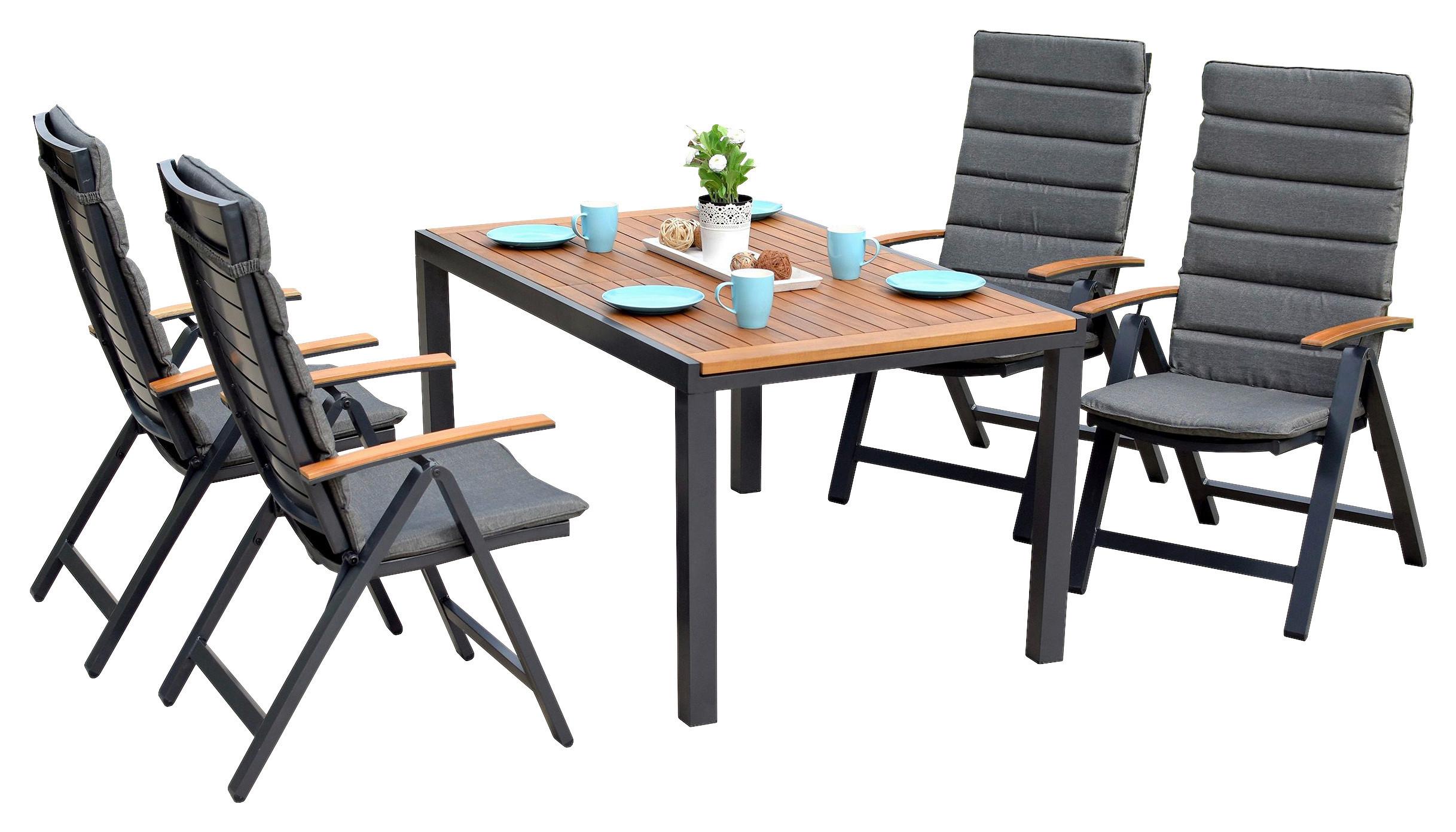 Gartengarnitur 9-Tlg. Astros Aluminium/Akazie mit Kissen - Graphitfarben/Naturfarben, MODERN, Holz/Kunststoff - Gardenson