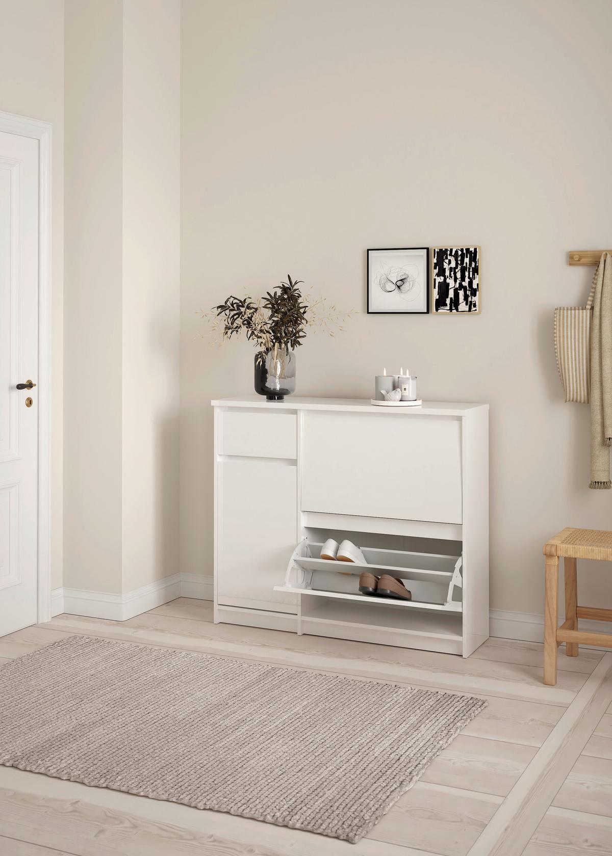 Cipősszekrény Naia 108,9/92,9cm - magasfényű fehér, Design, faalapú anyag (108,9/92,9/31,5cm) - Livetastic