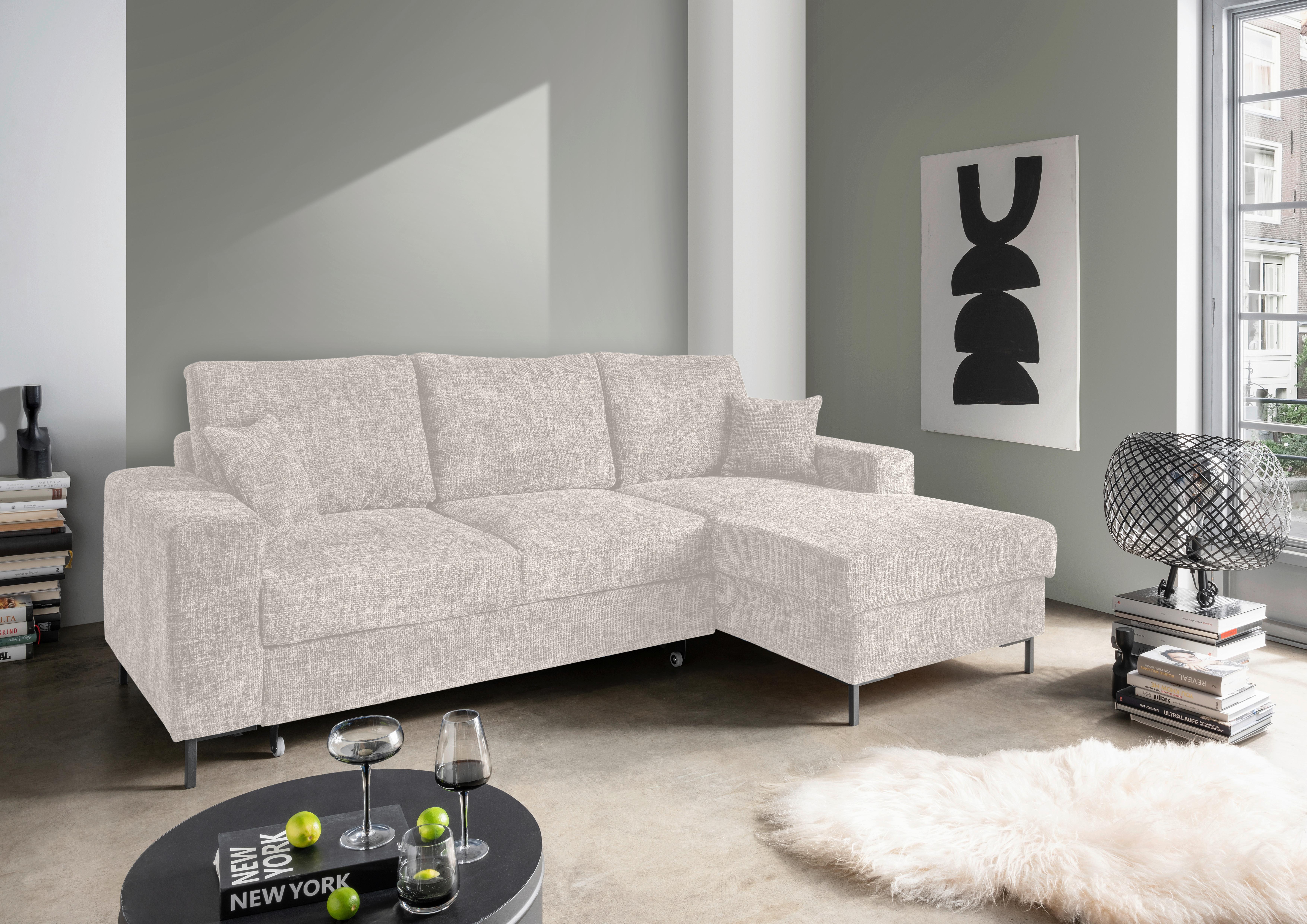 Eckschlafsofa Zona, Creme S: 237x143 Cm - Creme/Schwarz, KONVENTIONELL, Textil (237/143cm) - Livetastic