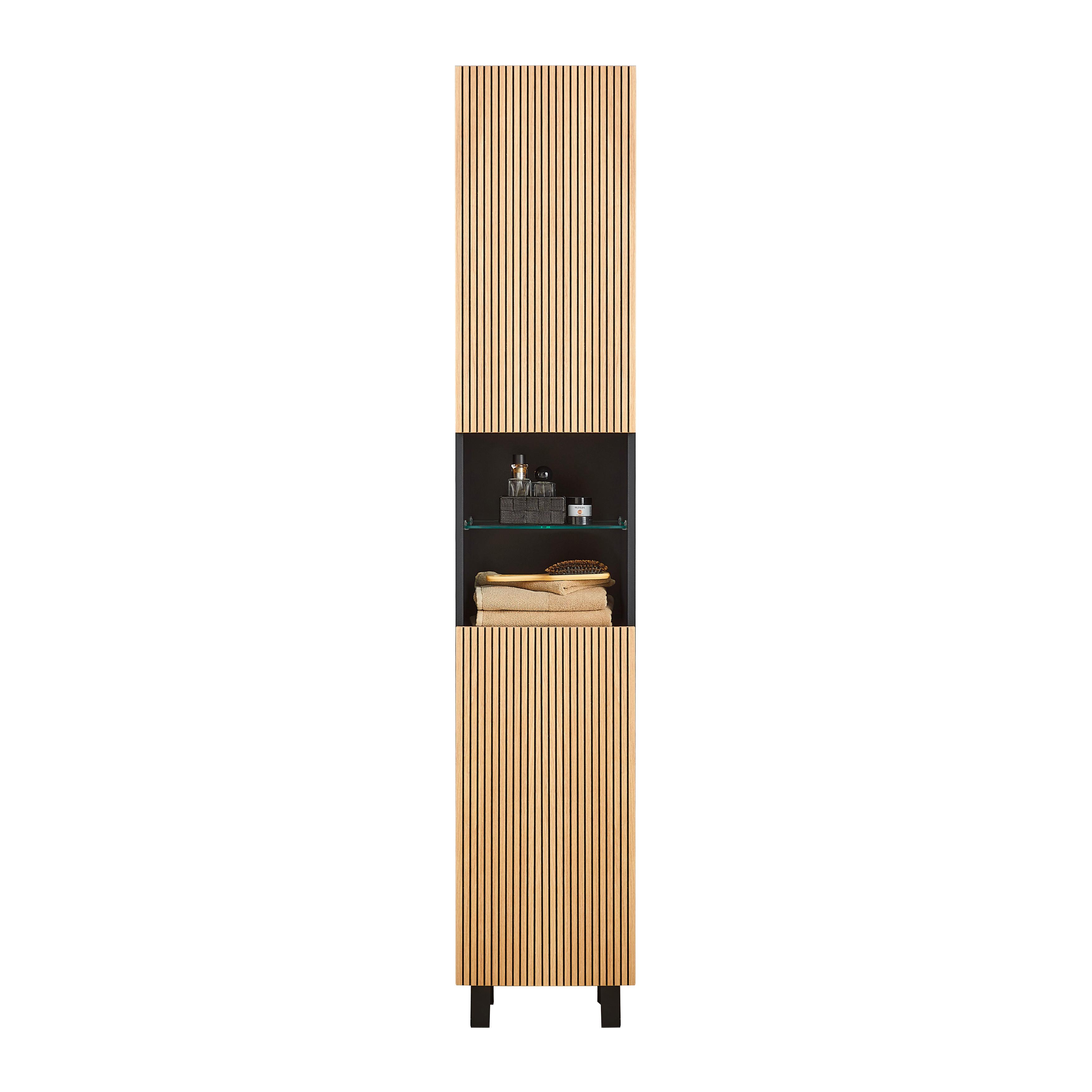 Vysoká skrinka VENEZIA - čierna/farba duba, Lifestyle, kompozitné drevo (35/195/32cm) - Mömax