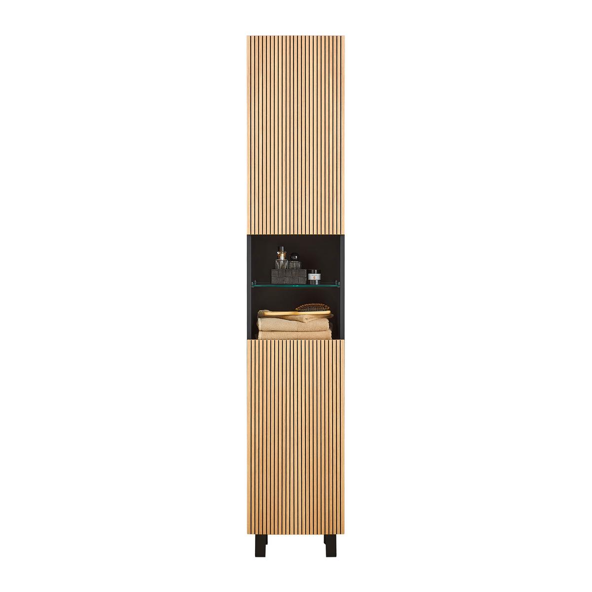 Vysoká skrinka VENEZIA - čierna/farba duba, Lifestyle, kompozitné drevo (35/195/32cm) - Mömax