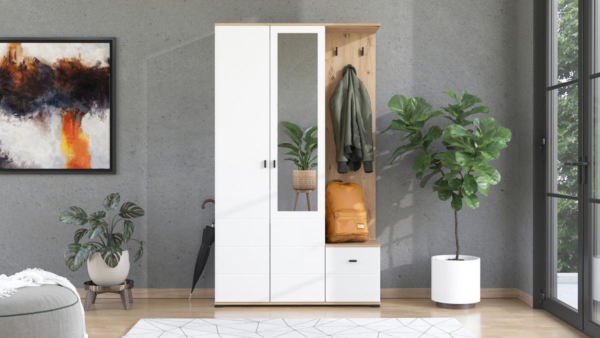 Előszobafal Canvey 115/197cm - Artisan tölgy/fehér, Modern, faalapú anyag (115,5/197/35cm)