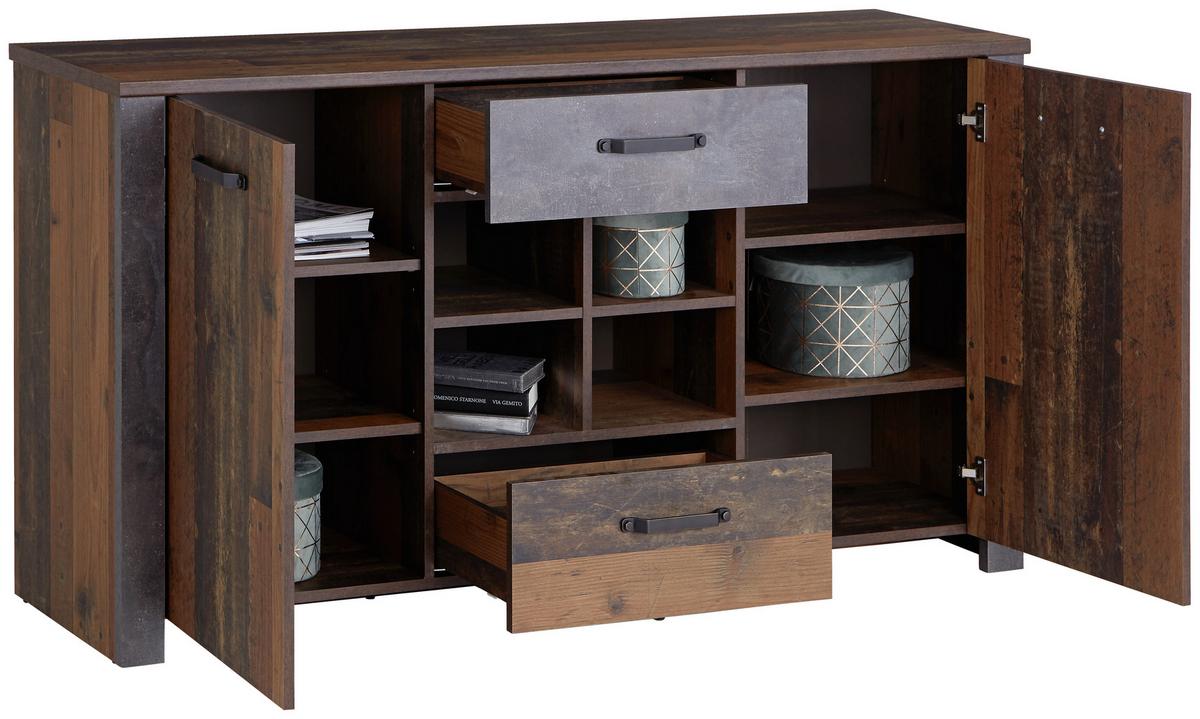 ŠIROKÁ KOMODA ONTARIO - šedá/barvy dubu, Moderní, kompozitní dřevo/plast (162/86/41,5cm) - Ondega