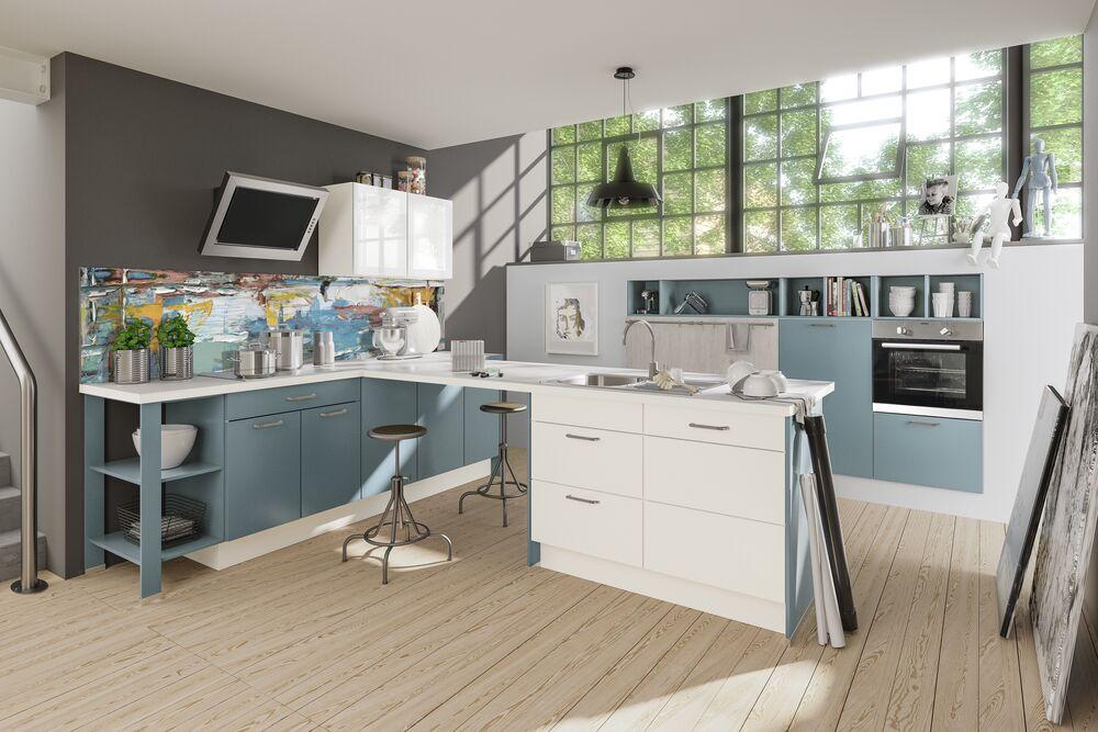 Einbauküche Pn 80 Frei Planbar Modernes Design - Blau/Weiß, Holzwerkstoff - Pino