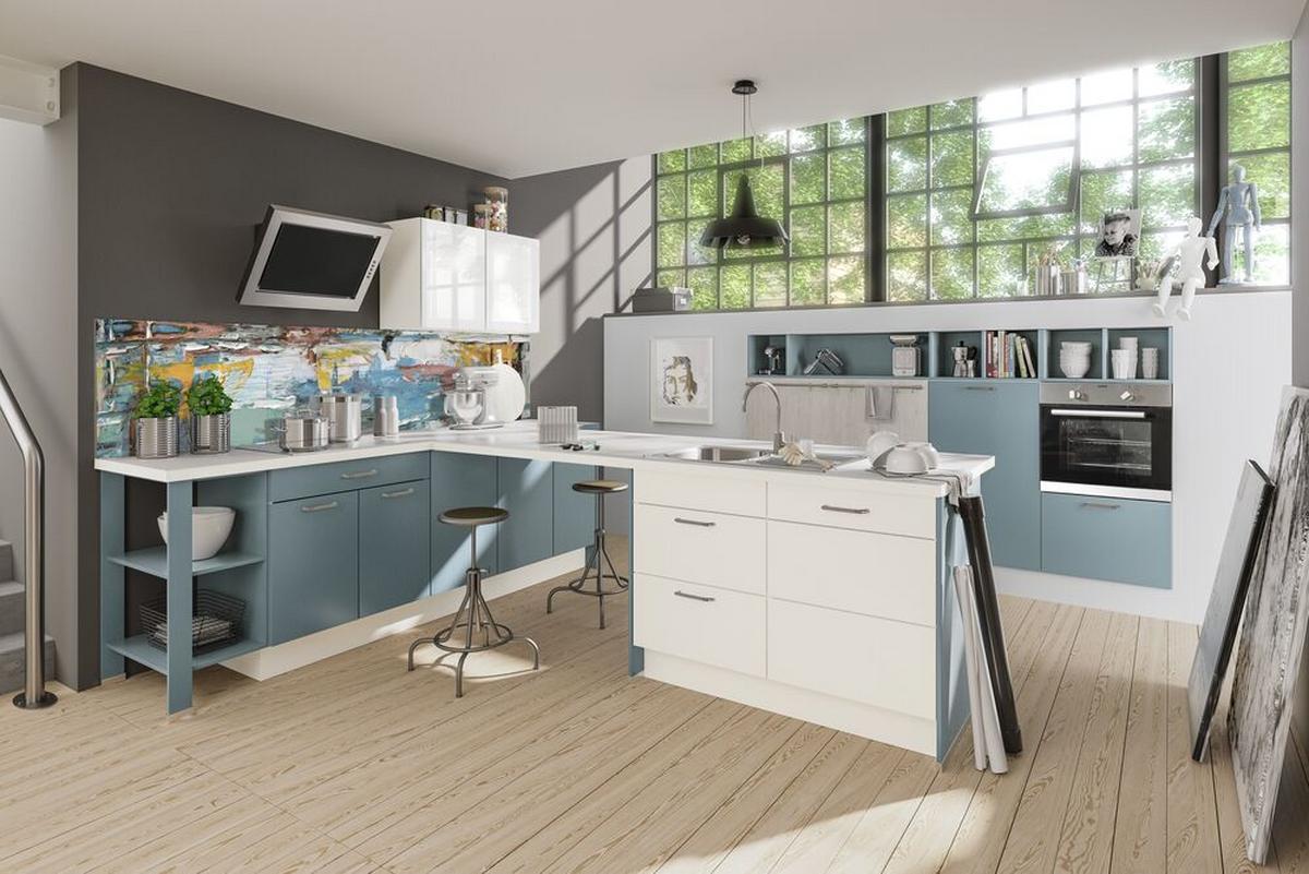 Einbauküche Pn 80 Frei Planbar Modernes Design - Blau/Weiß, Holzwerkstoff - Pino