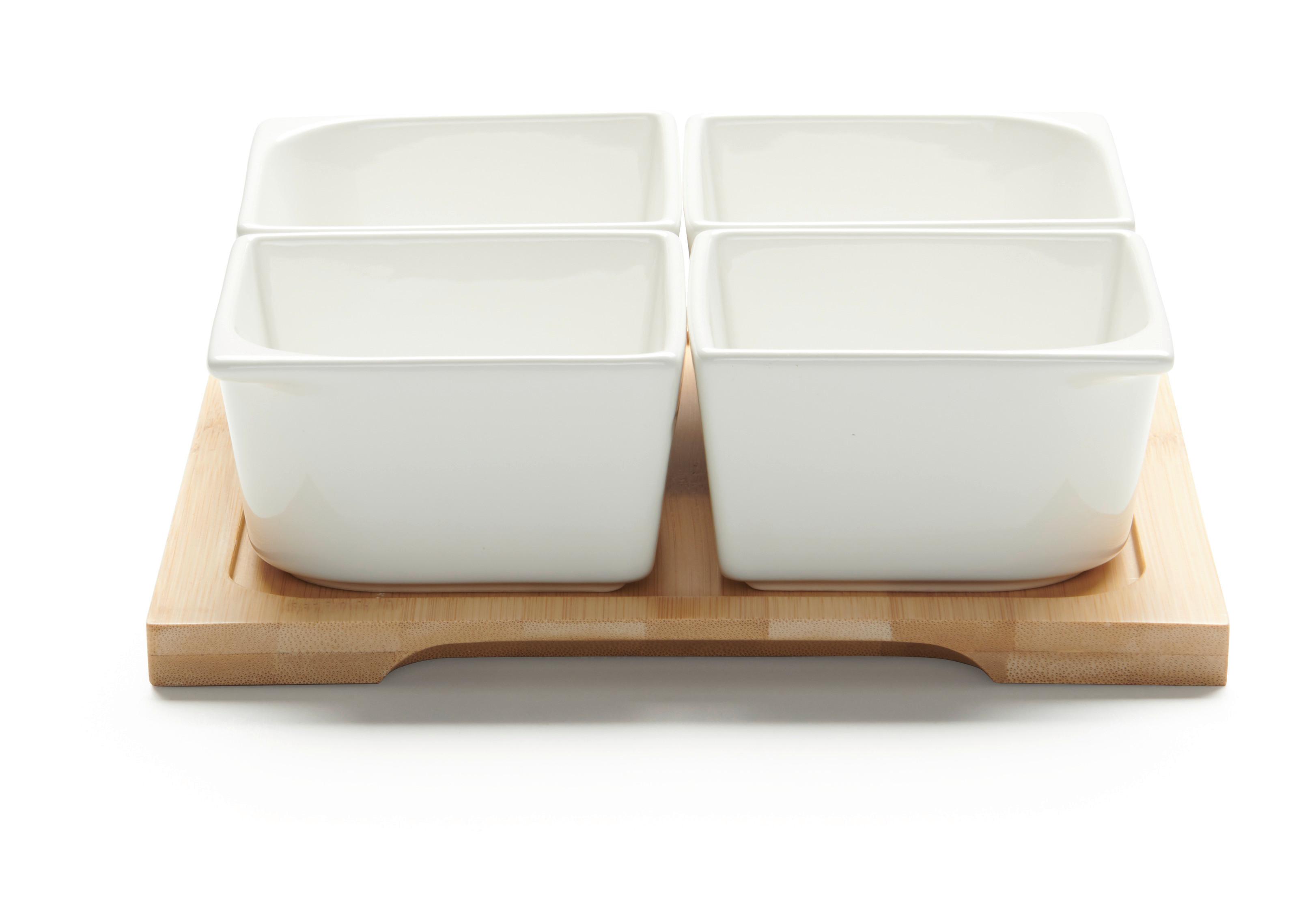 sada misiek na snacky TAPAS - 4 - bílá, Moderní, dřevo/keramika (20/20/6cm) - Modern Living