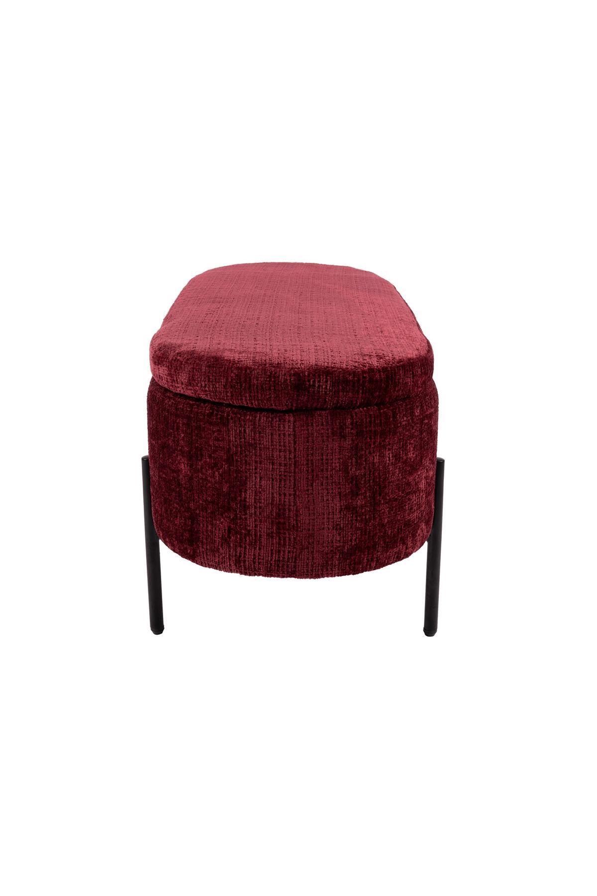 Hockerbank Carla Dunkelrot, L: 95 cm - Schwarz/Dunkelrot, Design, Textil/Metall (95/36/43cm)