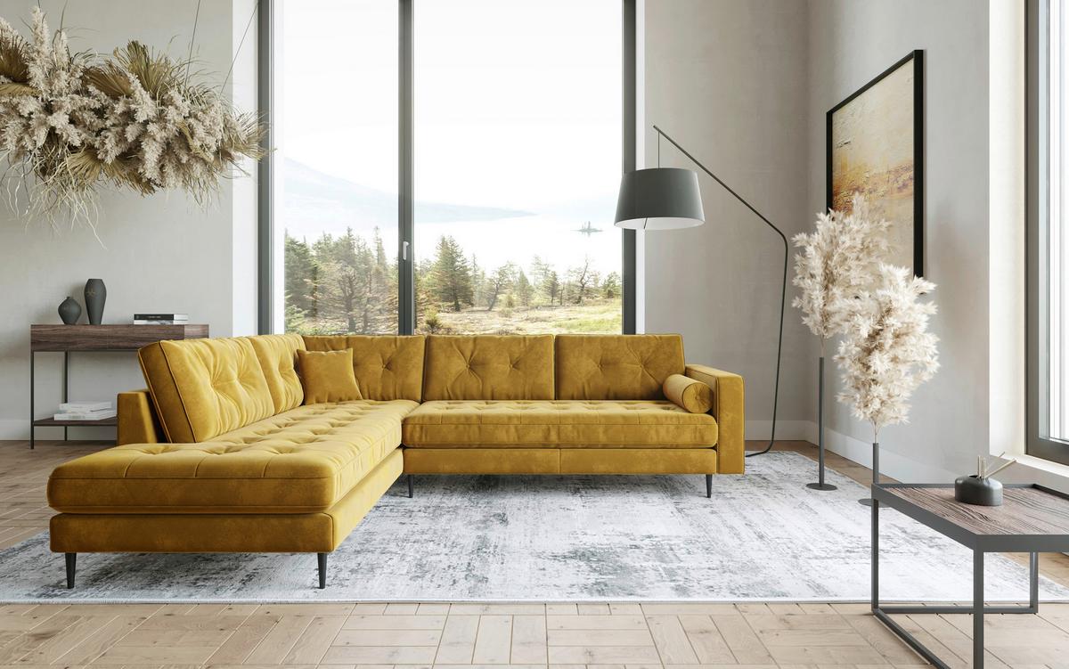 Ecksofa Scott - Edelstahlfarben/Gelb, Design, Textil (259/205cm) - Livetastic