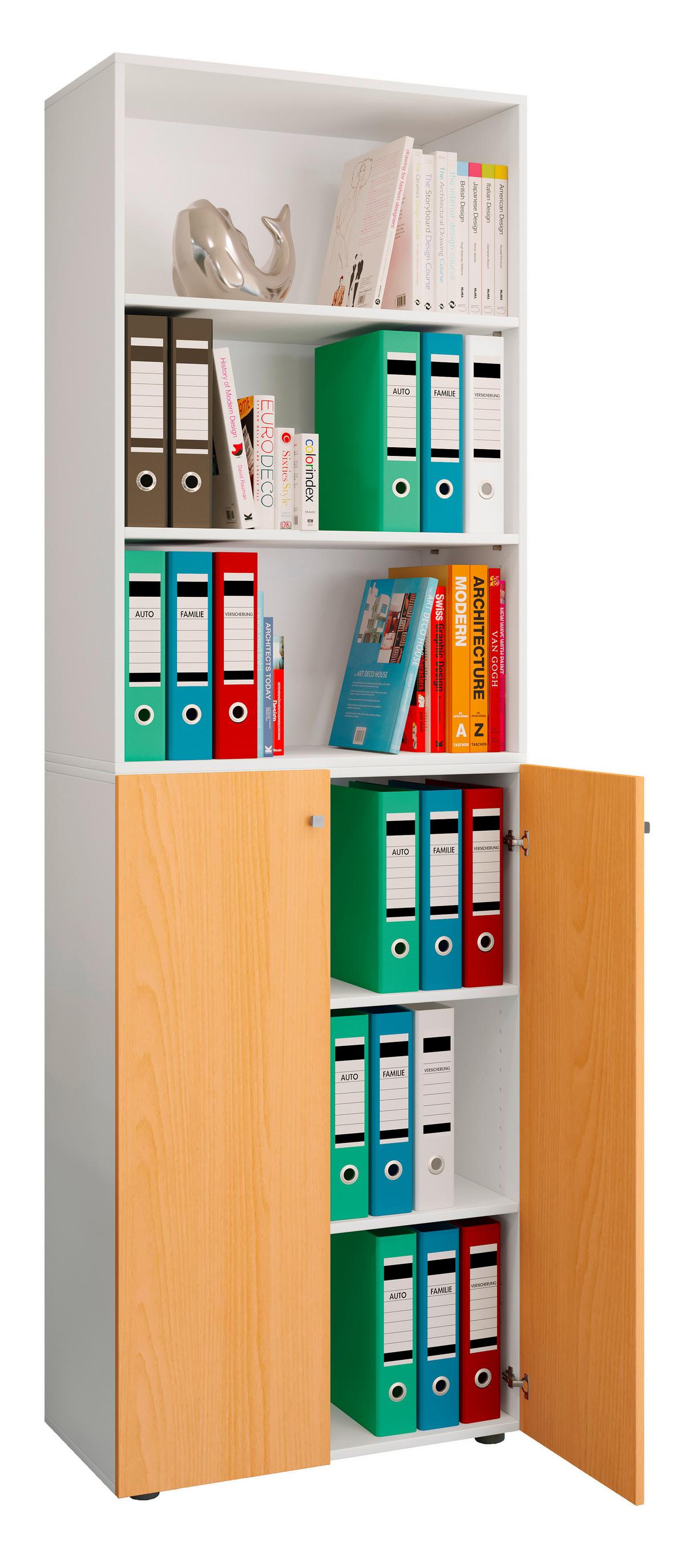 Aktenschrank Lona Weiß, Buche Dekor B: 70cm - Buchefarben/Weiß, Design, Holzwerkstoff (70/220/39cm) - MID.YOU