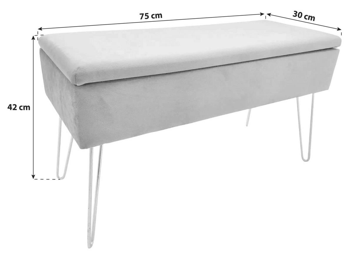 Hockerbank Scarlett Vlies Grau H: 42 cm inkl. Stauraum - Goldfarben/Grau, Design, Textil (75/42/30cm) - Echtwerk