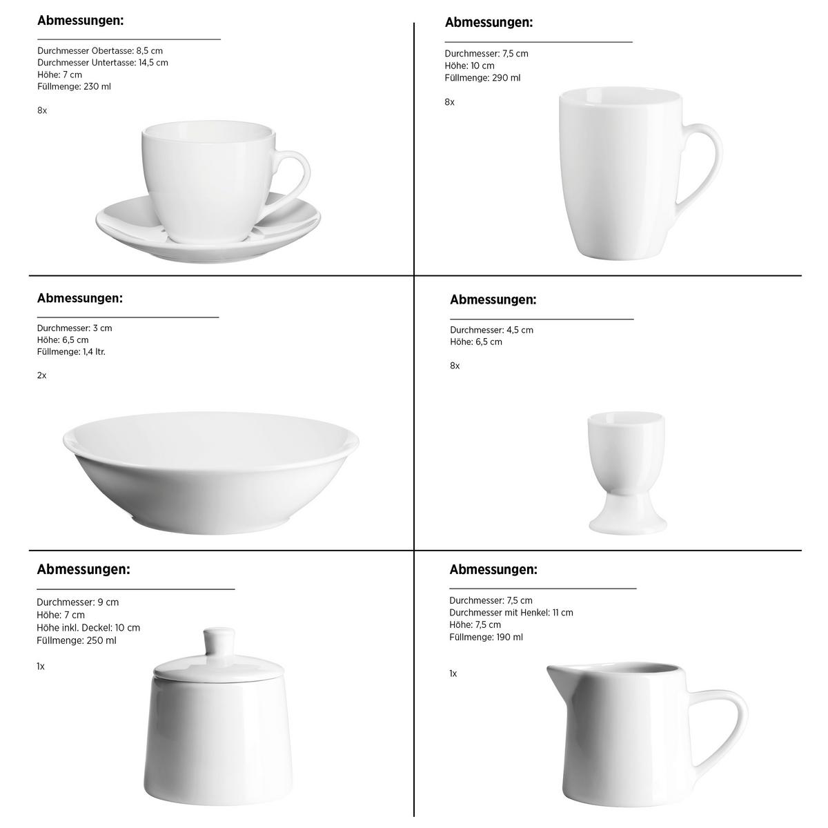 Kombiservice Keramik 8 Personen Geschirr Set Weiß - Weiß, Basics, Keramik - Mäser