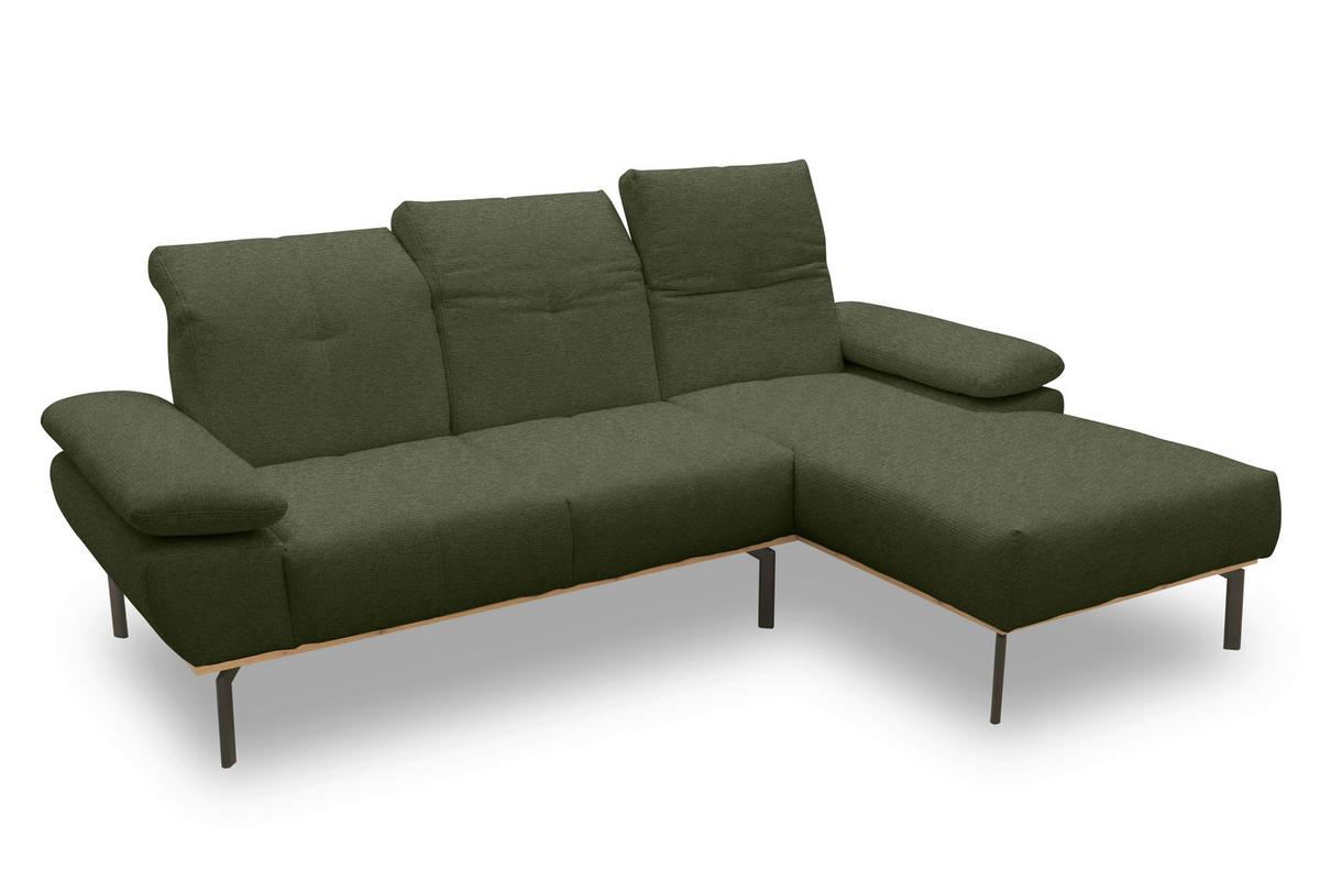 Ecksofa Grün S: 242x170 cm - Wildeiche/Schwarz, Design, Holz/Textil (242/170cm) - MID.YOU