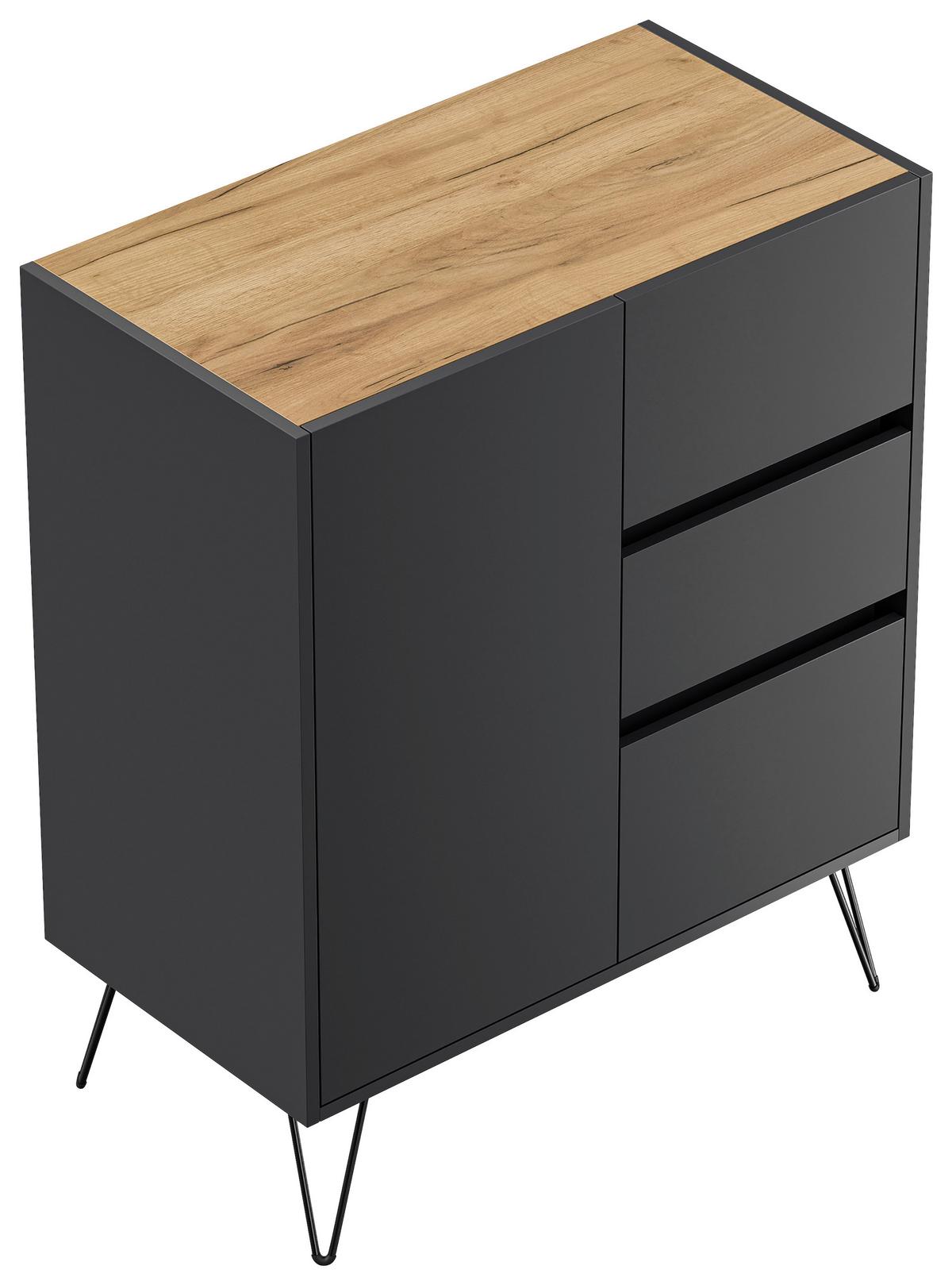Sideboard Posseik Industrial Graphitfarben/Eichef. B: 76 cm - Eichefarben/Schwarz, Design, Holzwerkstoff (76/93,6/42cm) - P & B