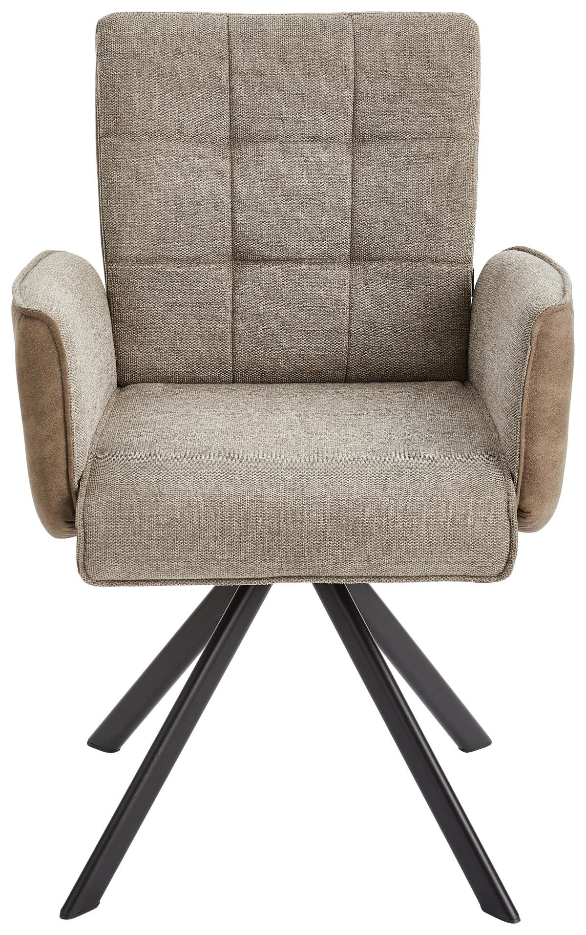 Armlehnstuhl Frida Braun/grau Sitzfläche Drehbar - Schwarz/Braun, MODERN, Holz/Textil (61/91/64cm) - Livetastic