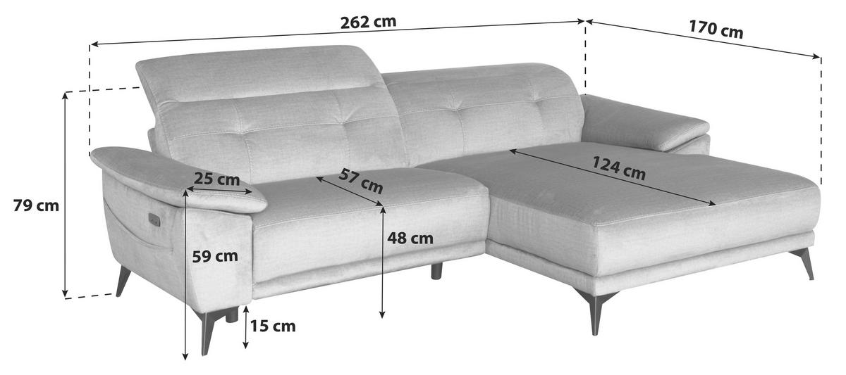 Ecksofa + Relaxfunktion Bonn Grau 262x170 cm - Schwarz/Grau, MODERN, Holz/Textil (262/79/170cm)