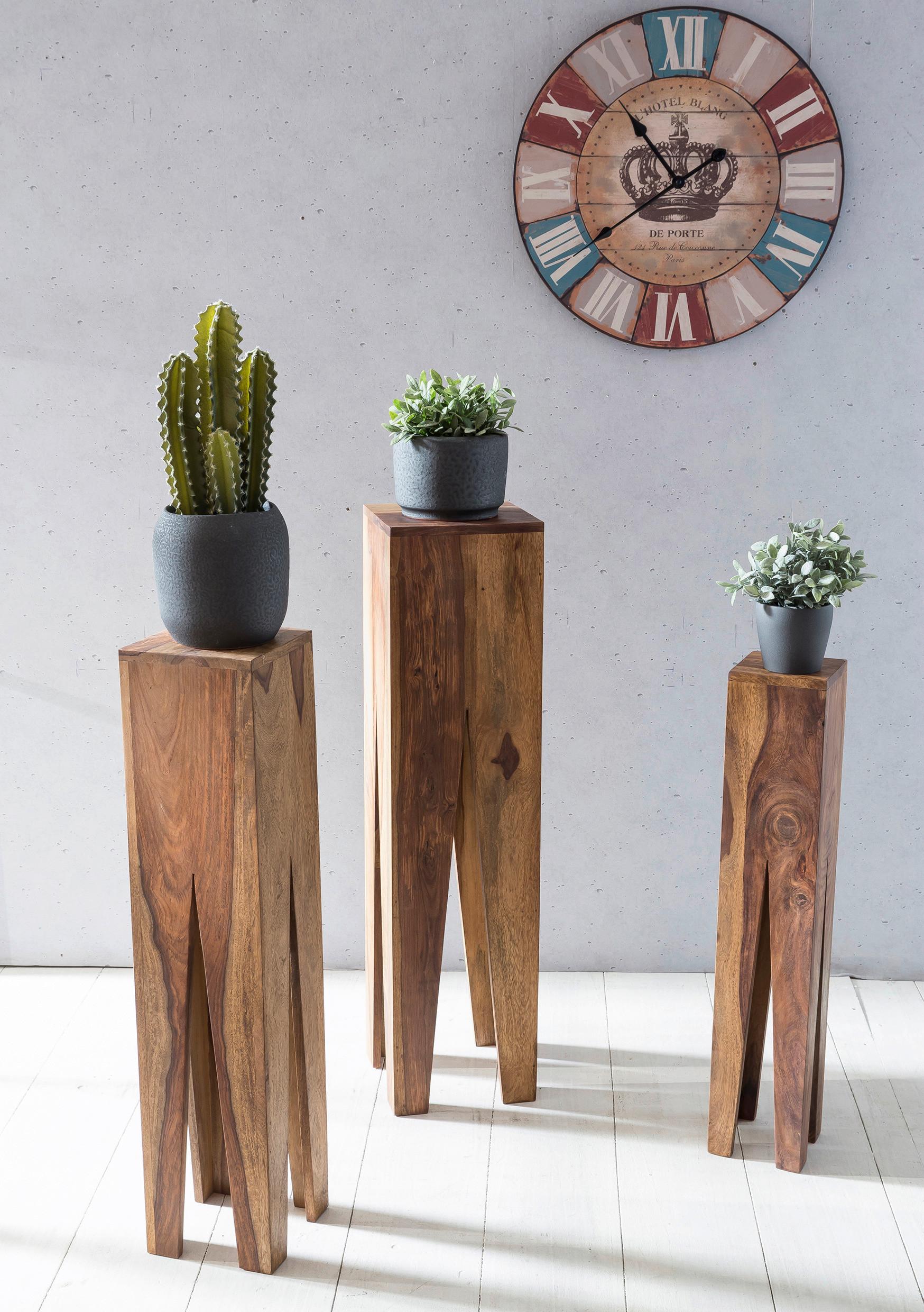 Dekosäule 3er-set Kada H: 80/90/100 Cm - Akaziefarben, Design, Holz - MID.YOU