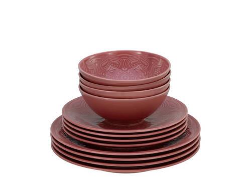 Jedálenský servis ORIENT MANDALA, 12-dielny - tmavoružová, Trend, keramika - Creatable