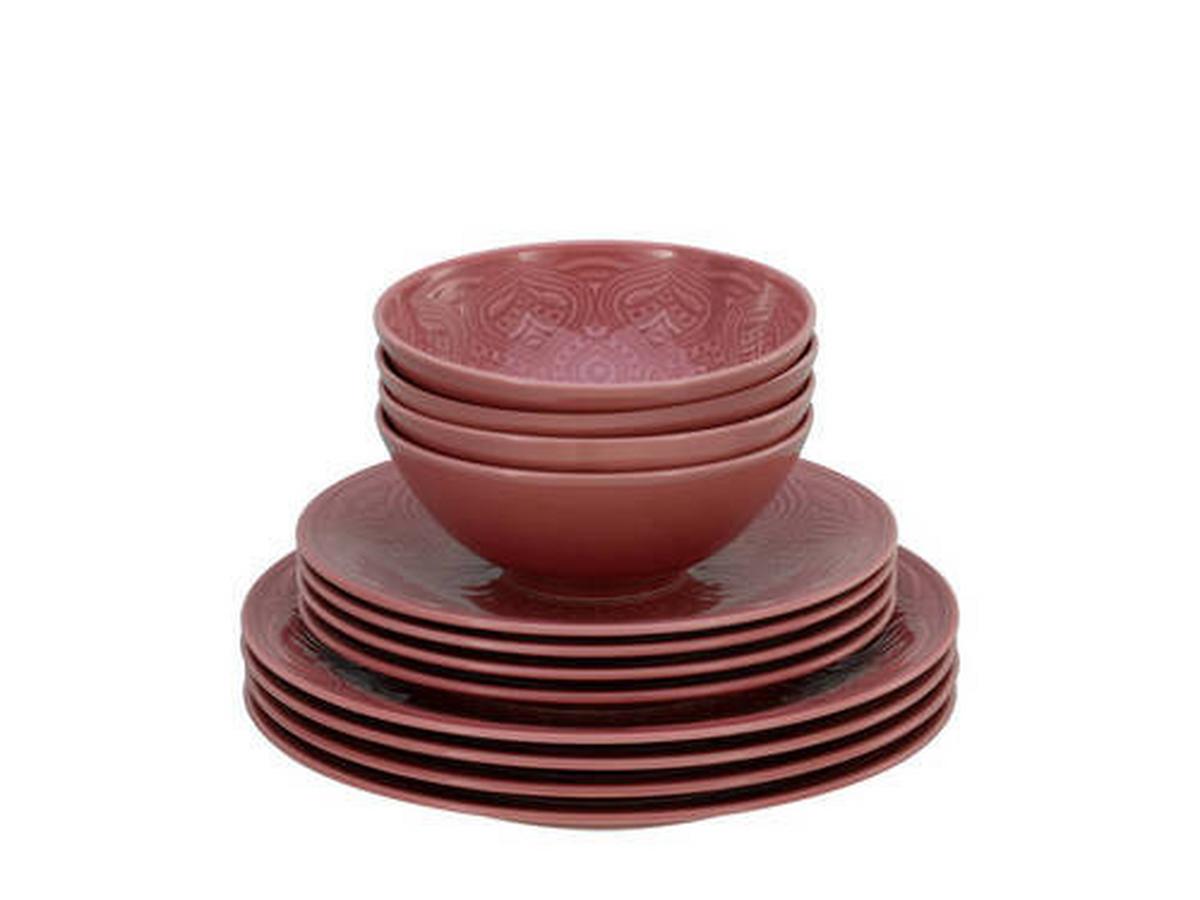 Jídelní souprava ORIENT MANDALA,12-dílná - tmavě růžová, Trend, keramika - Creatable