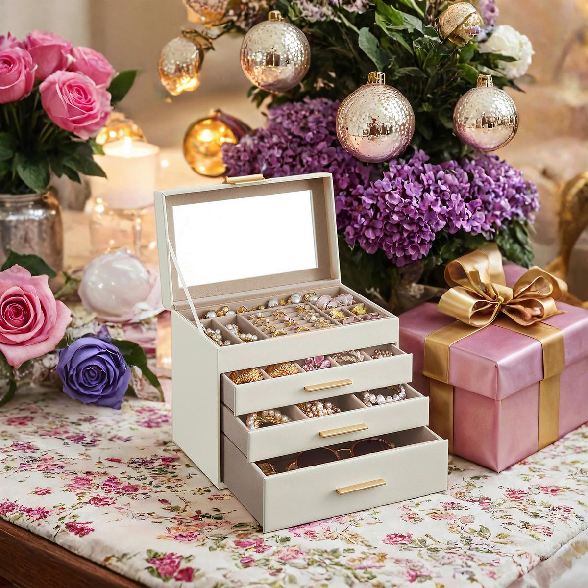 Schmuckkästchen Weiß B: 25,1 cm - Weiß, LIFESTYLE, Holzwerkstoff (25,1/21.5/15,3cm)