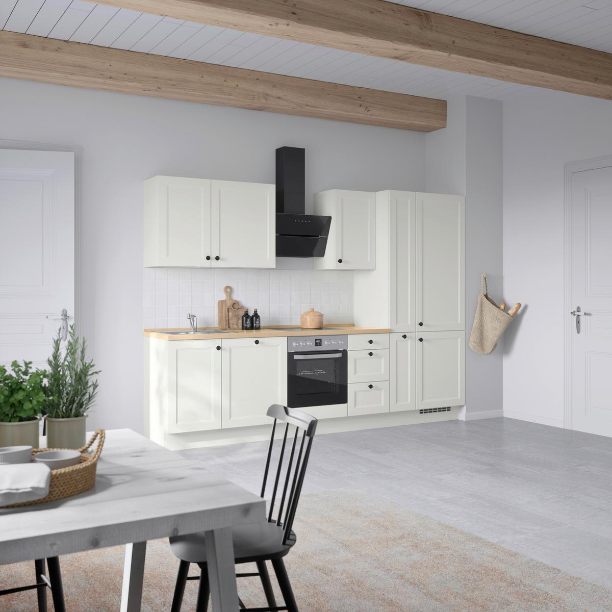 Kuchynská linka 300 cm, biela/dekor dub Sierra - čierna/biela, Modern, kov/kompozitné drevo (300cm) - Nobilia