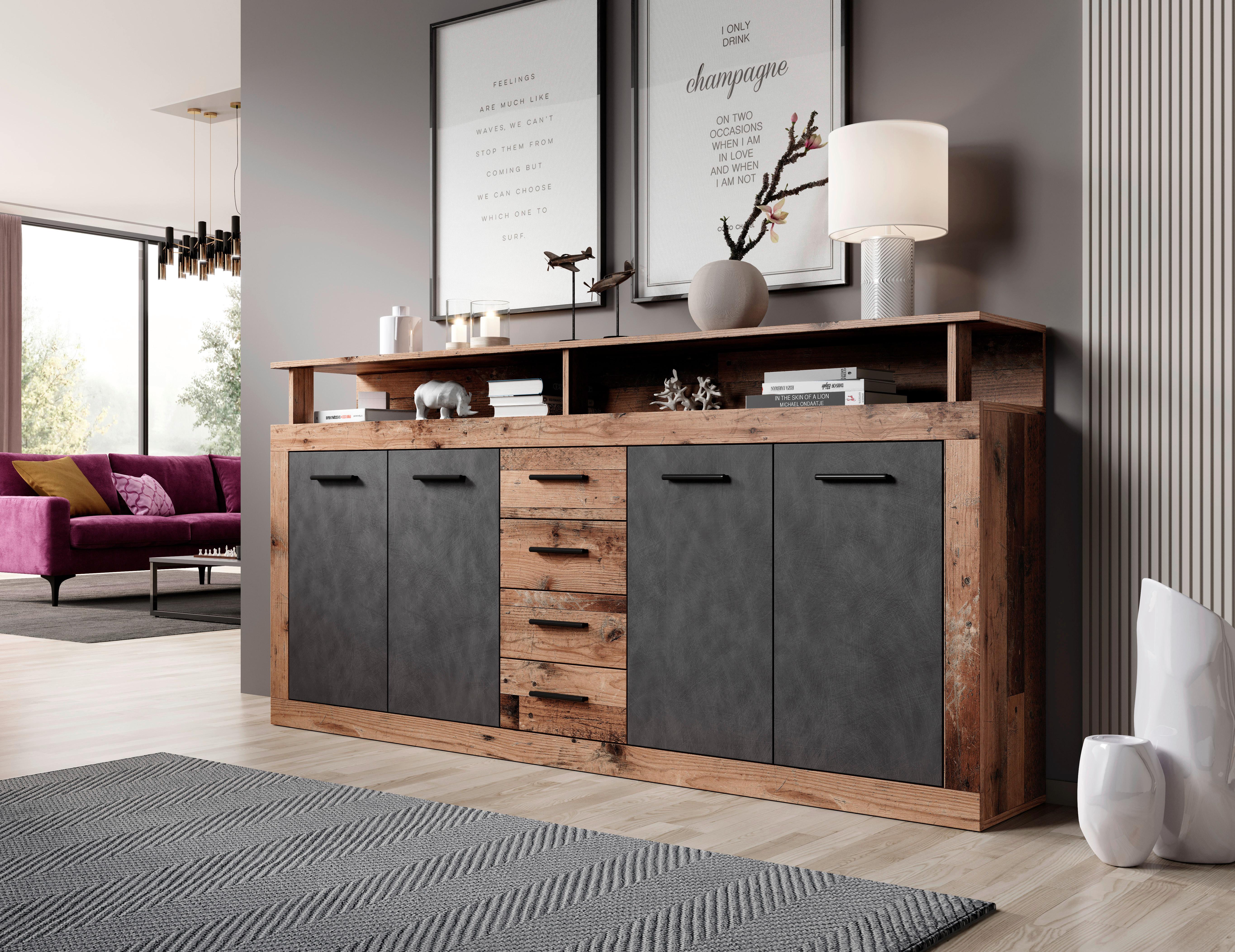Sideboard Stehend B: 190 Cm Luna Eiche Old Style/anthrazit - Alteiche/Anthrazit, Basics, Holzwerkstoff (190/95/32cm) - MID.YOU