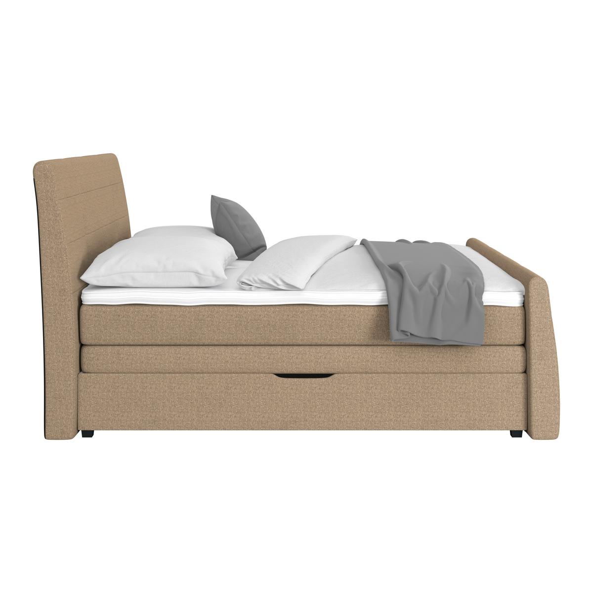 Boxspringbett Mit Topper & Bettkasten 180x200 Libra - Hellbraun/Schwarz, KONVENTIONELL, Textil (180/200cm)