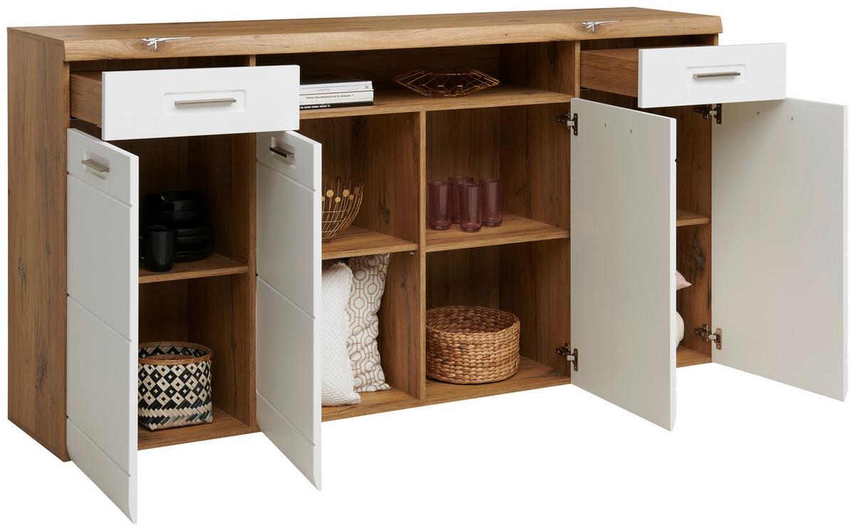 Sideboard mit Soft-Close B: 200 cm Auris, Weiß/Eiche Dekor - MODERN, Holzwerkstoff (200/104,7/43,1cm) - Luca Bessoni