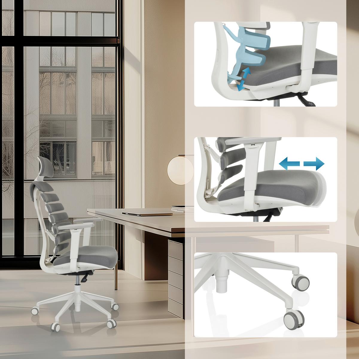 Drehstuhl Ergo Line W Dunkelgrau B: 67 cm - Dunkelgrau/Weiß, MODERN, Kunststoff/Textil (67/116-133/65cm) - MID.YOU