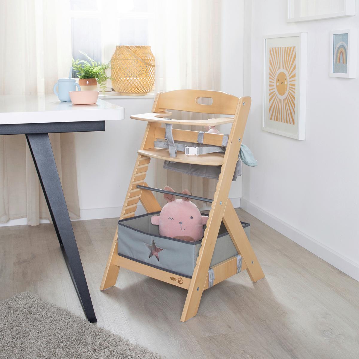 Hochstuhl höhenverstellbar natur lackiert - Naturfarben, MODERN, Holzwerkstoff/Textil (44,5/80/54cm) - Roba