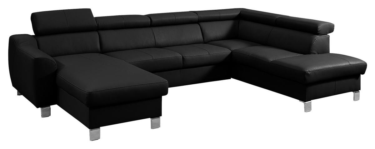 Wohnlandschaft Aspen Schwarz U-Form: 175 Cm - Chromfarben/Schwarz, Design, Leder/Textil (175/315/175cm) - Livetastic