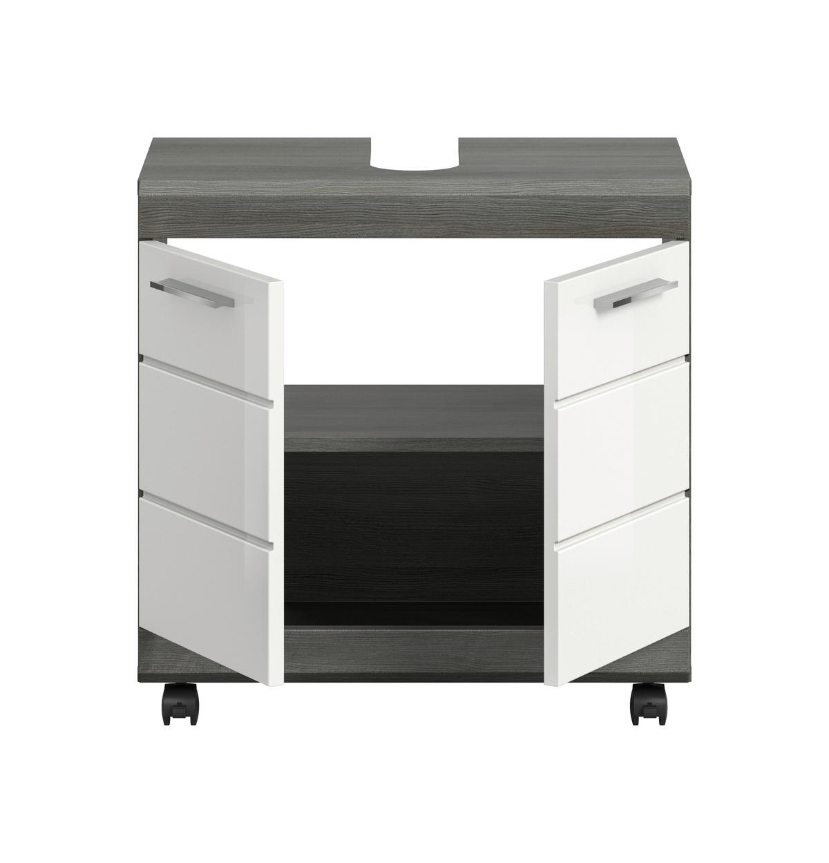WASCHBECKENUNTERSCHRANK Scout Grau/Weiß HG B: 60cm - Weiß Hochglanz/Schwarz, Trend, Holzwerkstoff (60/60/34cm) - MID.YOU