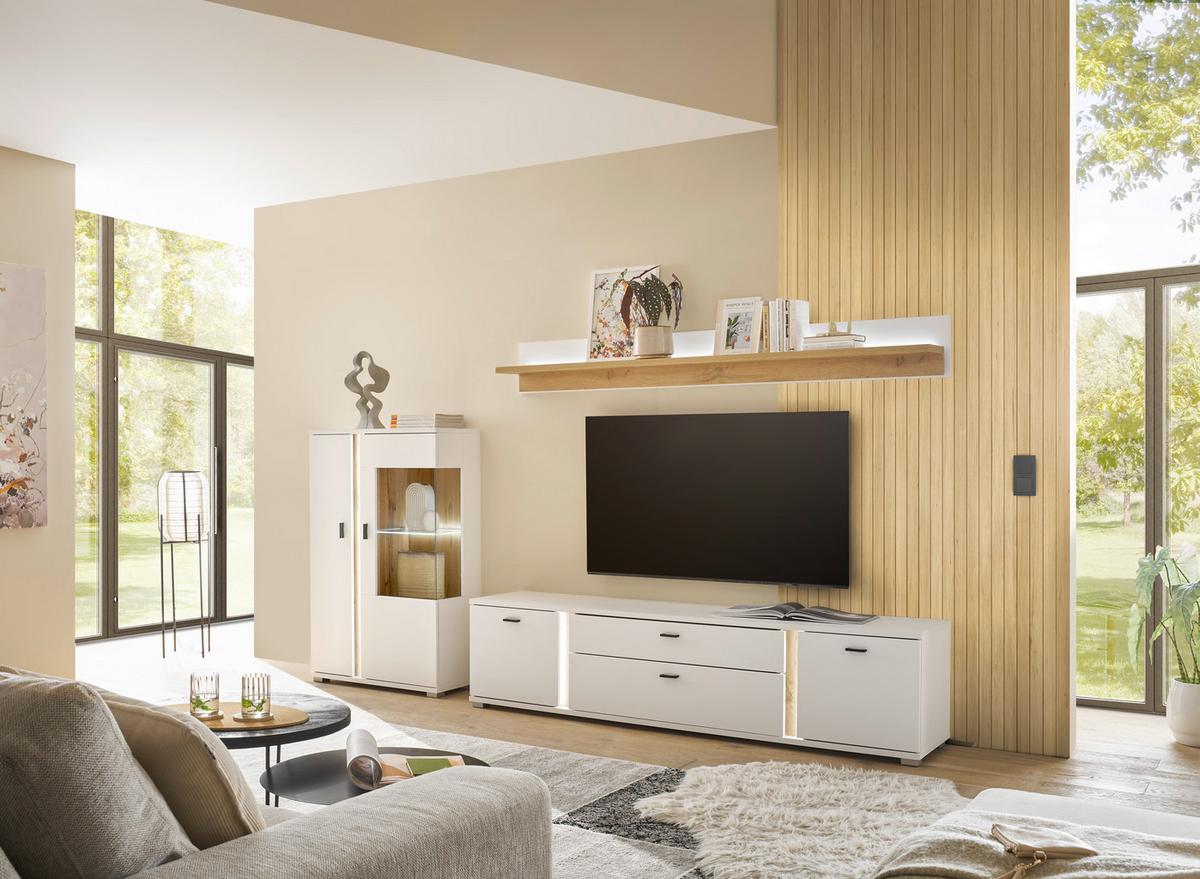 Lowboard Long Island Weiß/Eiche Wotan B: 200 cm - Silberfarben/Eiche Wotan, Design, Holzwerkstoff (200/45/42cm) - MID.YOU