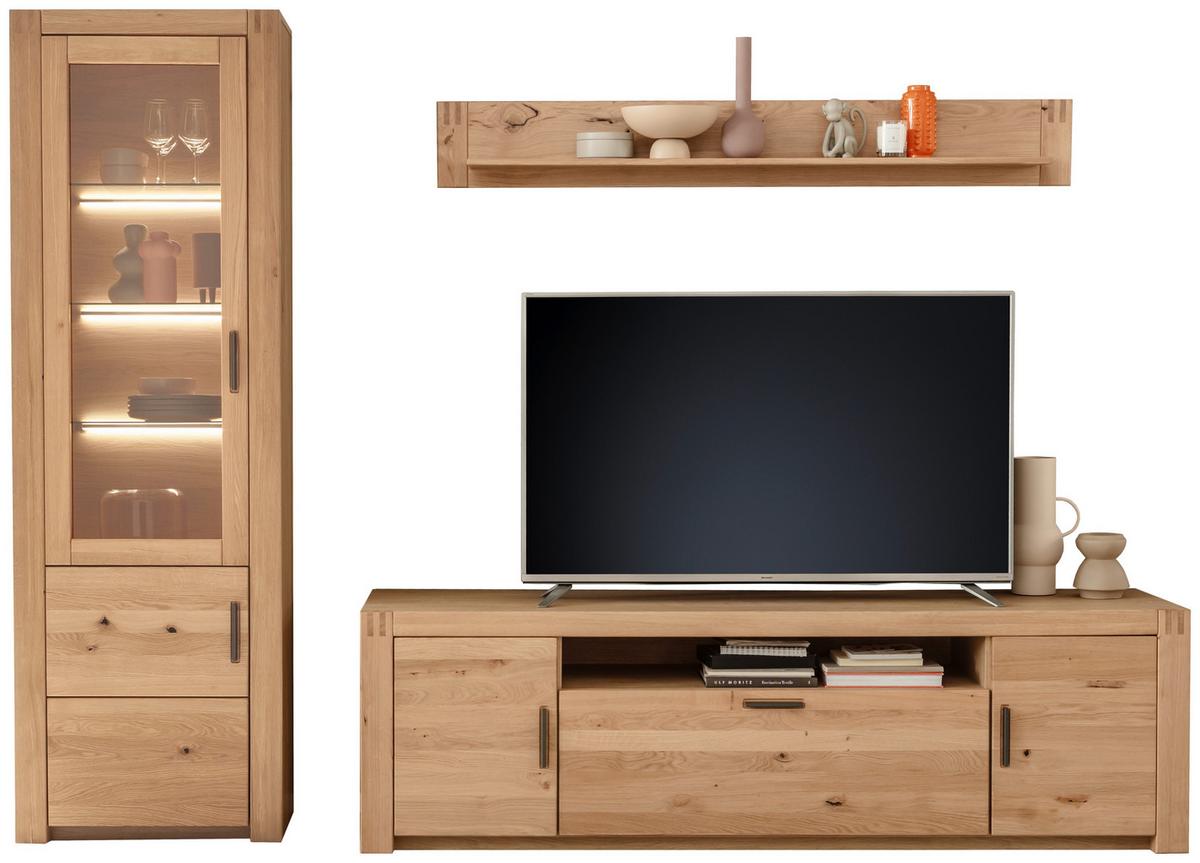 Wohnwand Prag - Eichefarben, Design, Glas/Holz (283/203/50cm)
