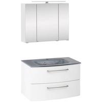 Badmöbel-set 3-tlg. Inkl. Led Stockholm 80cm Grau - Weiß/Grau, KONVENTIONELL, Glas/Holzwerkstoff (80cm) - Held