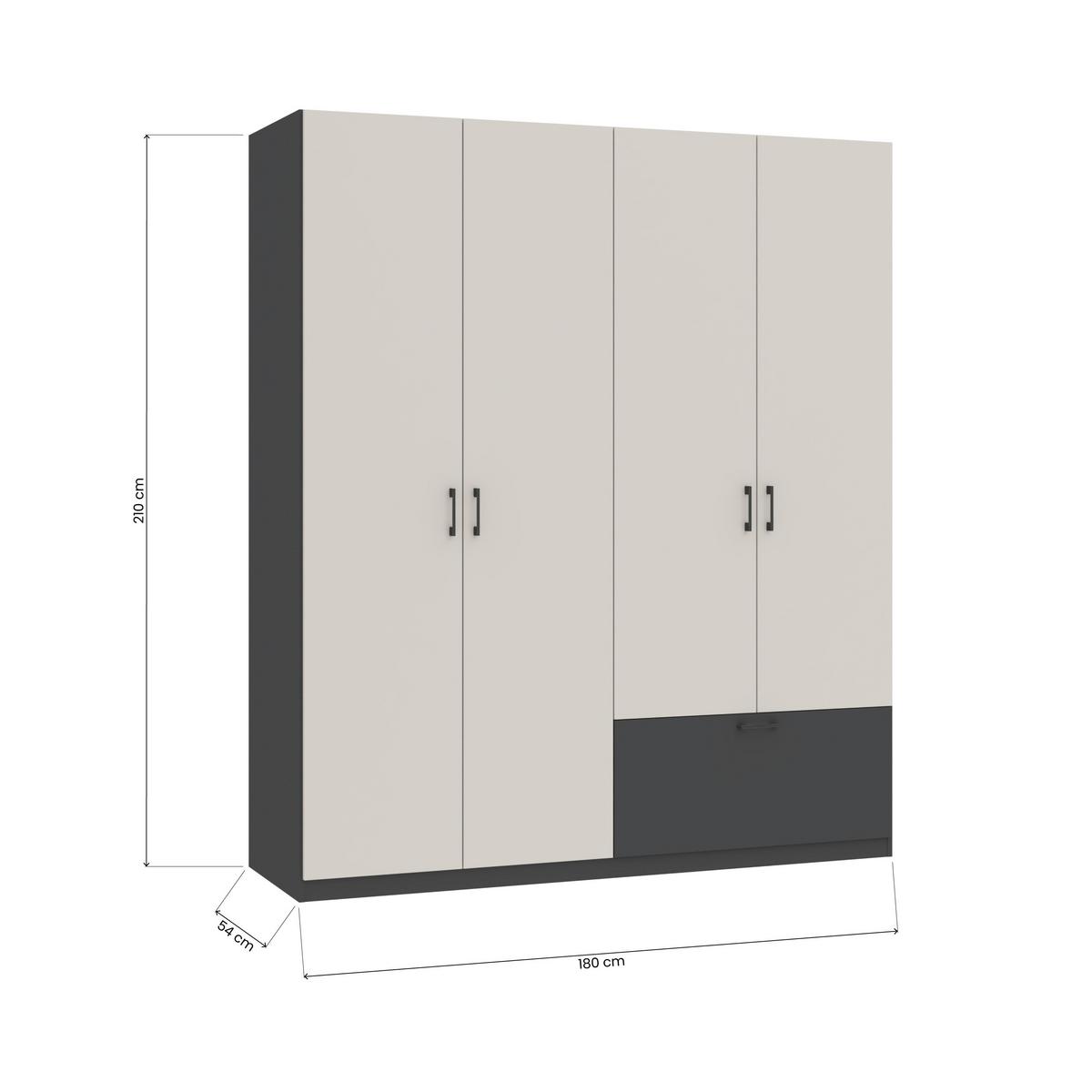 Drehtürenschrank Mit Schublade 180cm Mila Kaschmir/anthrazit - Kaschmir/Anthrazit, KONVENTIONELL, Holzwerkstoff (180/210/54cm)