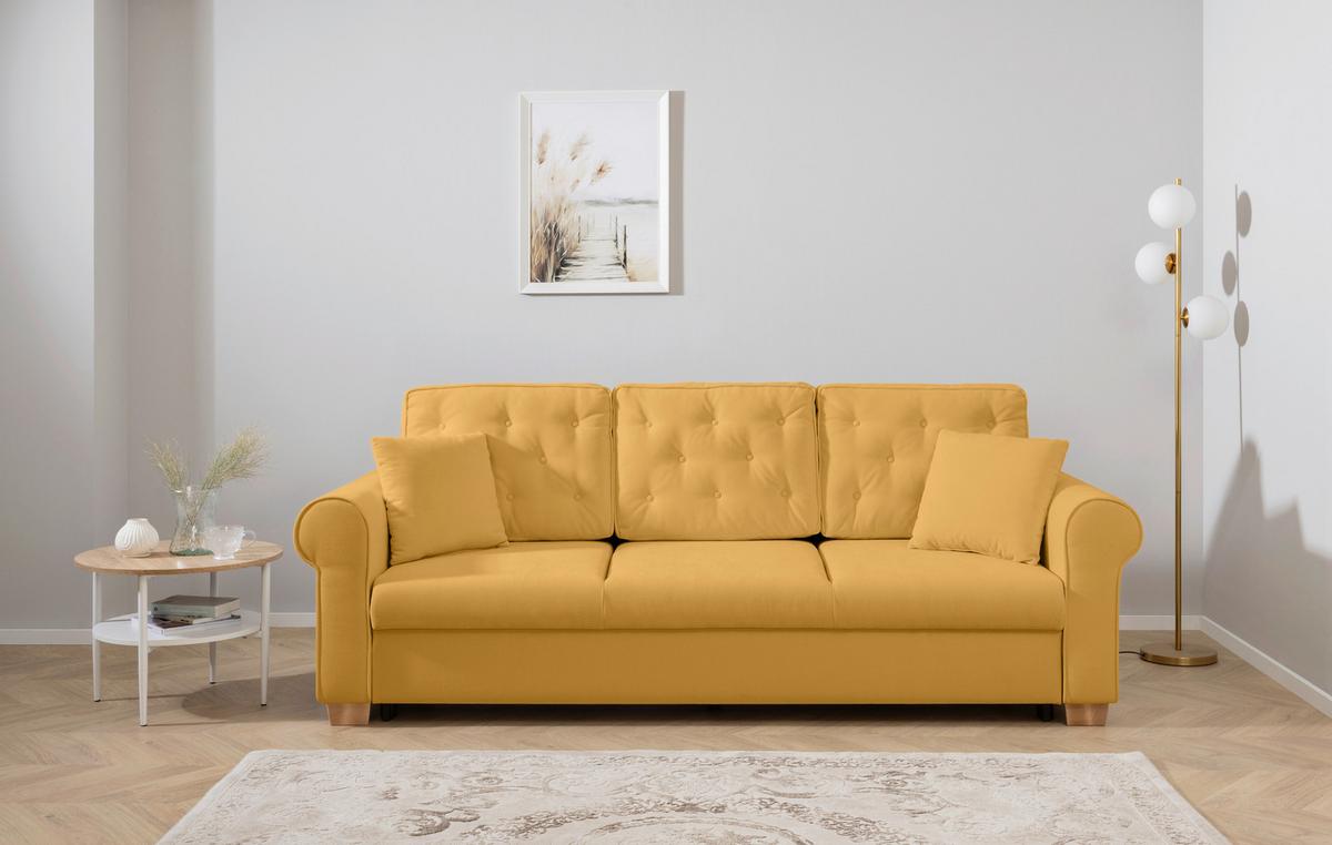 Schlafsofa Arles, Gelb 48 B: 240 Cm - Gelb/Buchefarben, Design, Textil (240/94/98cm) - MID.YOU