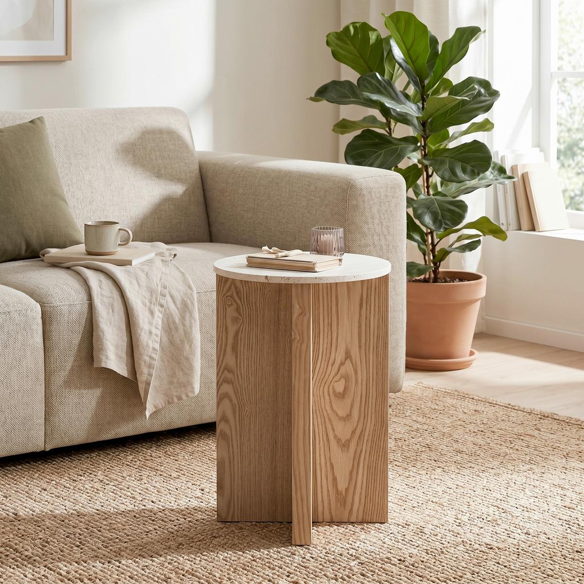 Odkládací stolek MATERA 34 cm - přírodní barvy, Moderní, kompozitní dřevo/kámen (34/54cm) - Premium Living
