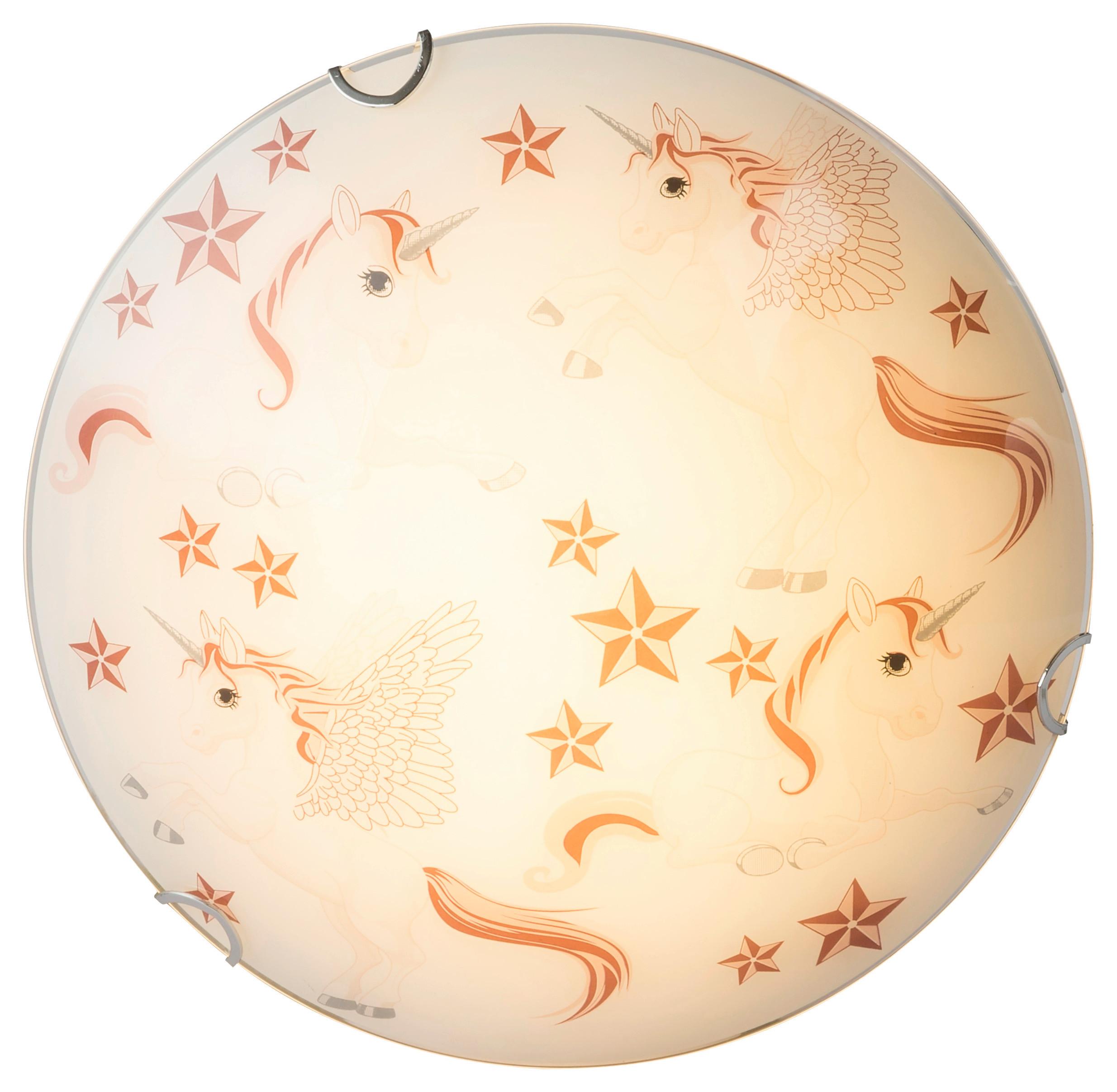 Led-deckenleuchte Natalie Ø 30 Cm Mit Einhorn-Motiv - Rosa/Weiß, Basics, Glas/Metall (30/8,5cm) - Globo