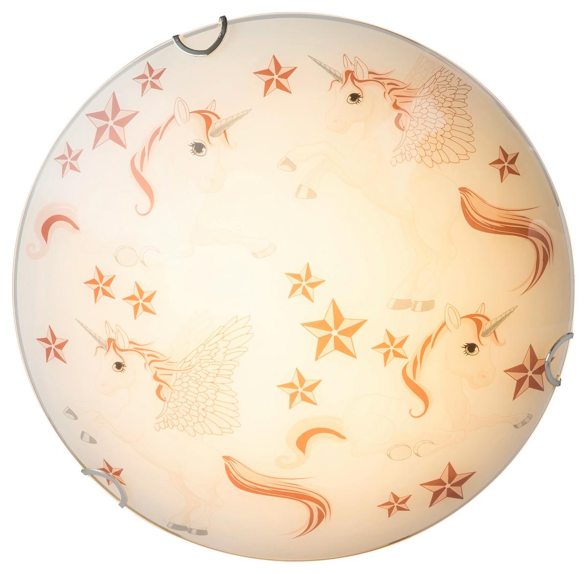 Led-deckenleuchte Natalie Ø 30 Cm Mit Einhorn-Motiv - Rosa/Weiß, Basics, Glas/Metall (30/8,5cm) - Globo