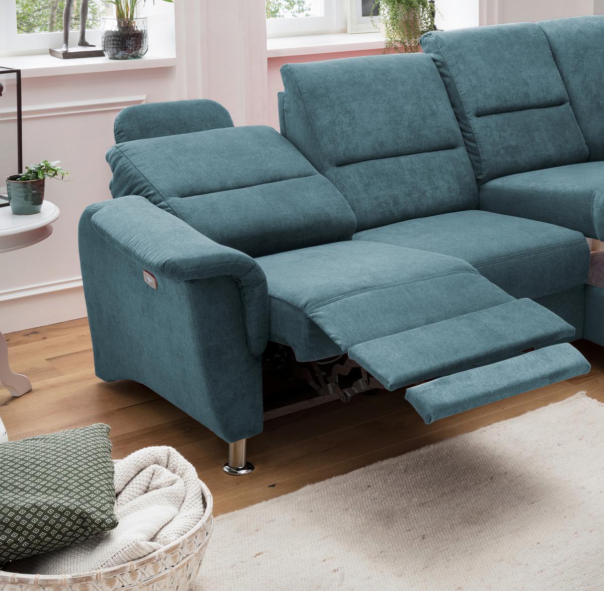 Ecksofa Parole Hellblau S:231/184 cm - Chromfarben, KONVENTIONELL, Textil (231/184cm) - Livetastic