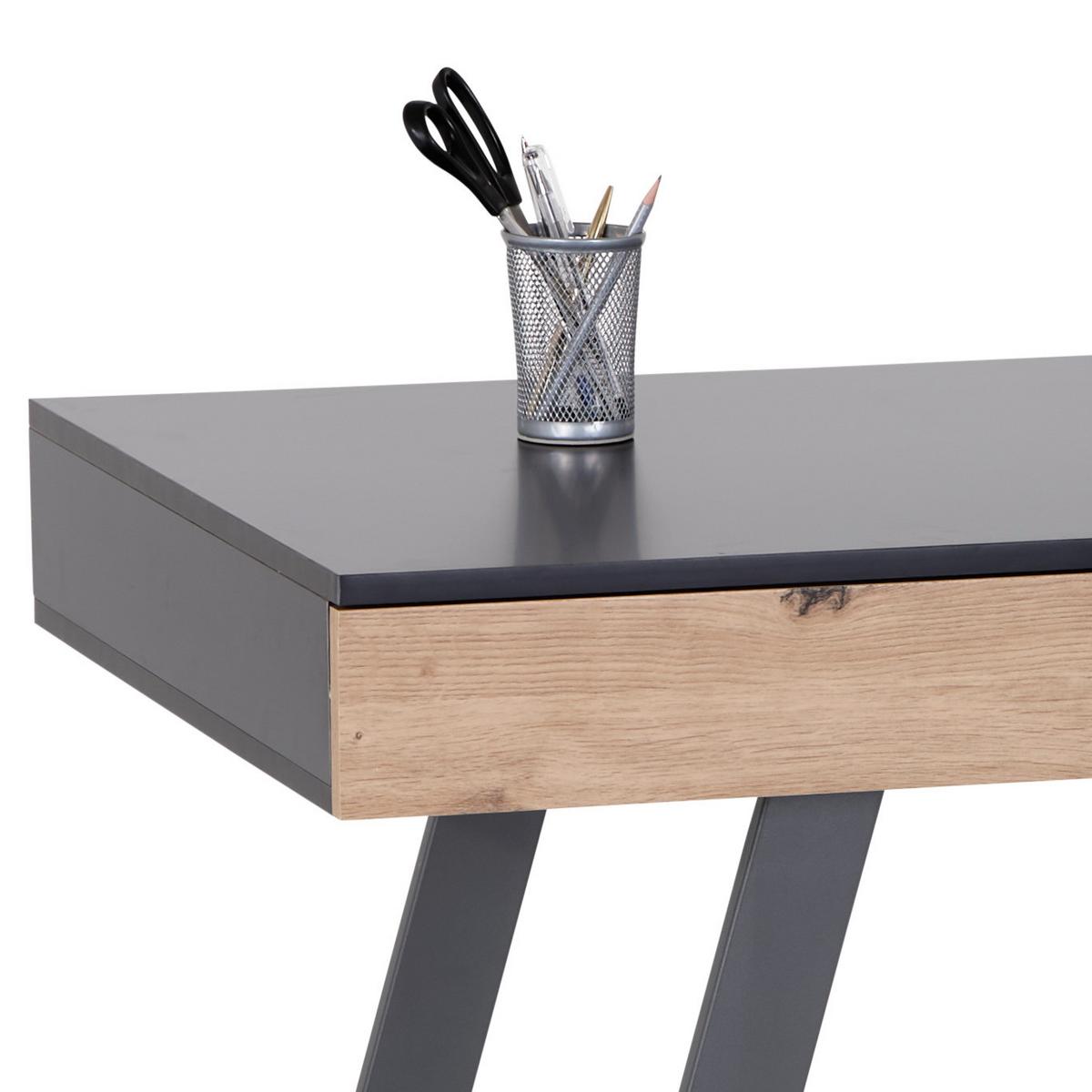 Schreibtisch B 140cm H 60cm Eichefarben/Grau Viola - Eichefarben/Grau, MODERN, Holzwerkstoff/Metall (140/60/76cm) - MID.YOU