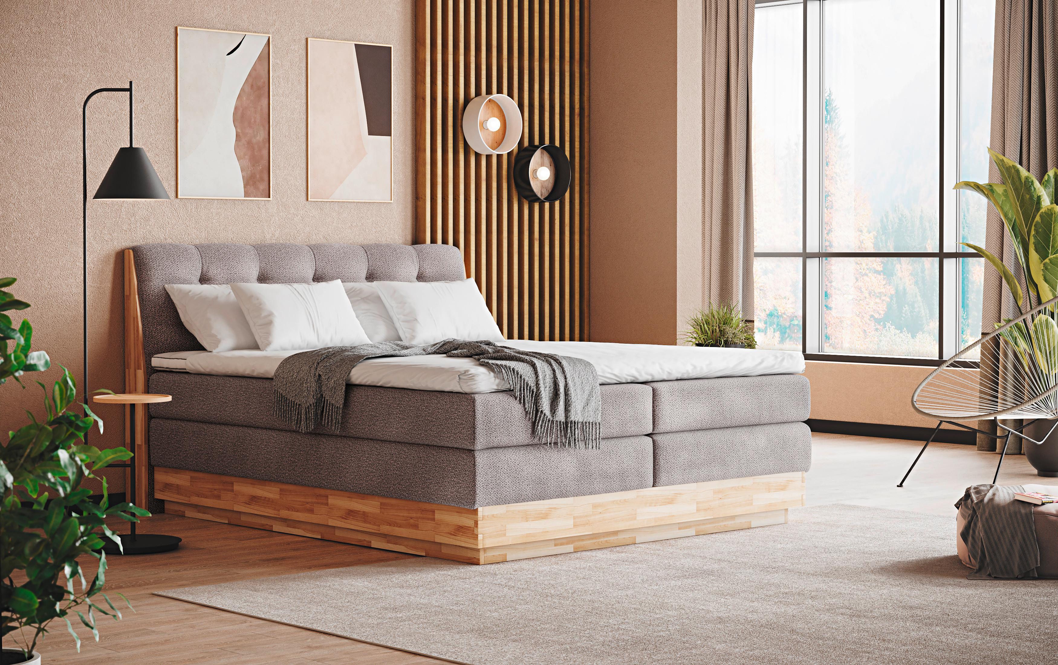 Boxspringbett Boxspring Bed Melissa - Beige/Schwarz, Natur, Textil (160/200cm)