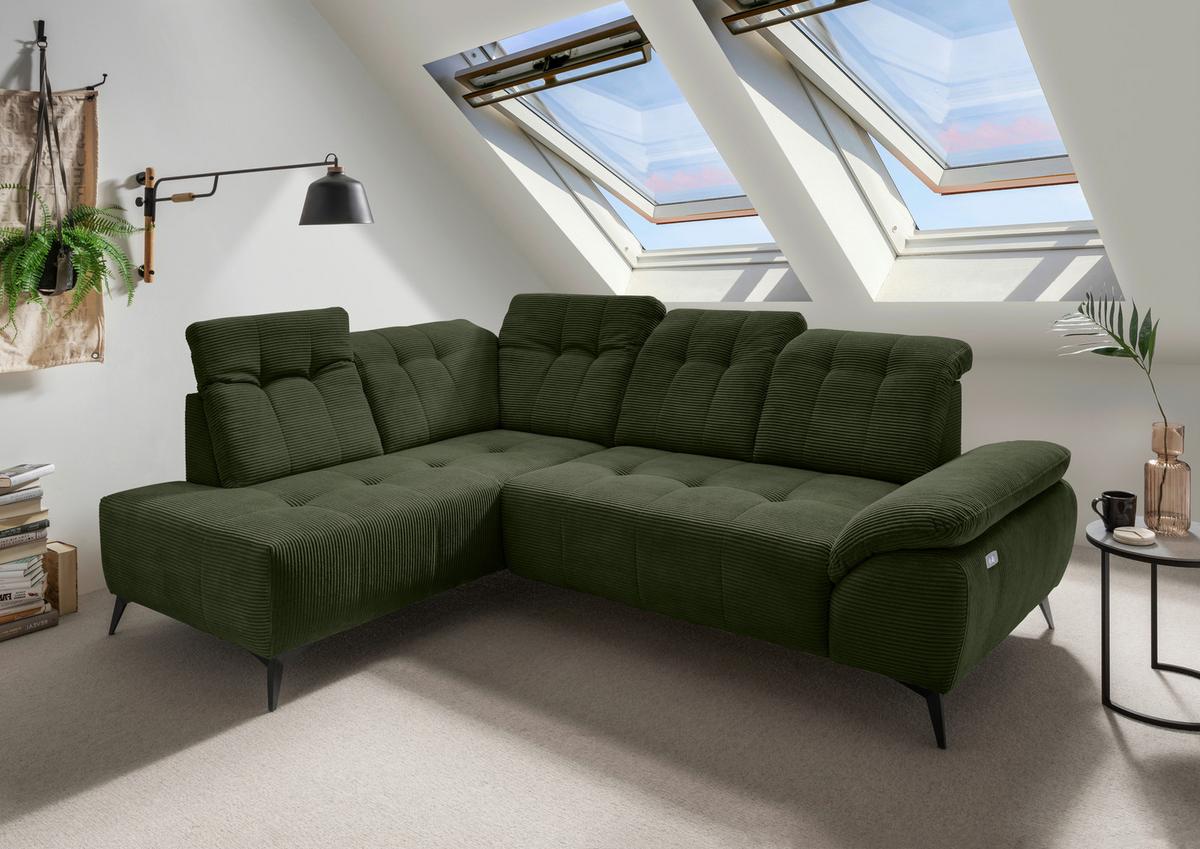 Ecksofa Fiore Dunkelgrün S: 200x272 cm - Dunkelgrün/Schwarz, MODERN, Textil (200/272cm) - Livetastic