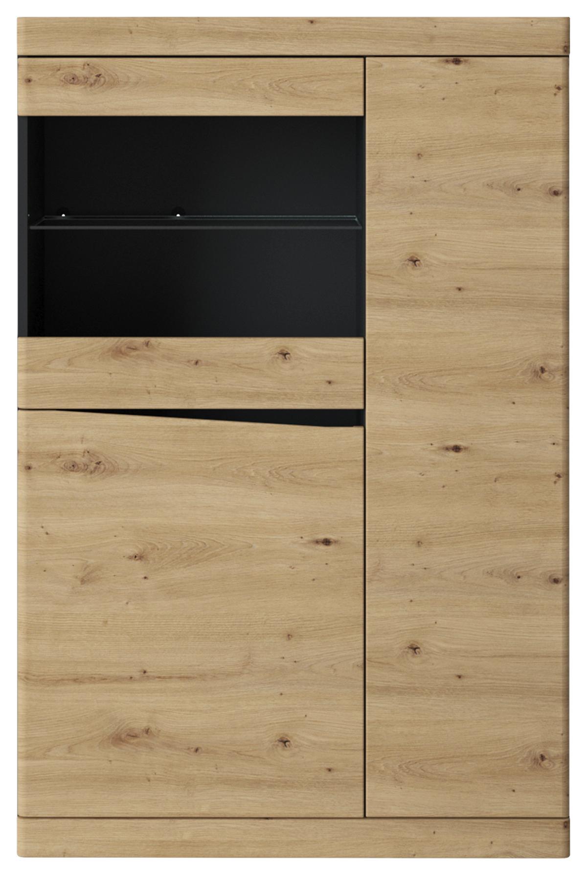 Vitrine Turino Eiche Artisan Anthrazit B: 86 cm - Anthrazit/Schwarz, Trend, Glas/Holzwerkstoff (86/130,8/39,9cm) - Sony