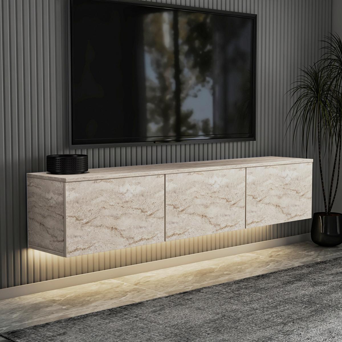 Lowboard Neon, Beige B: 160 cm - Eichefarben/Beige, Design, Holzwerkstoff (160/35/32cm) - Livetastic