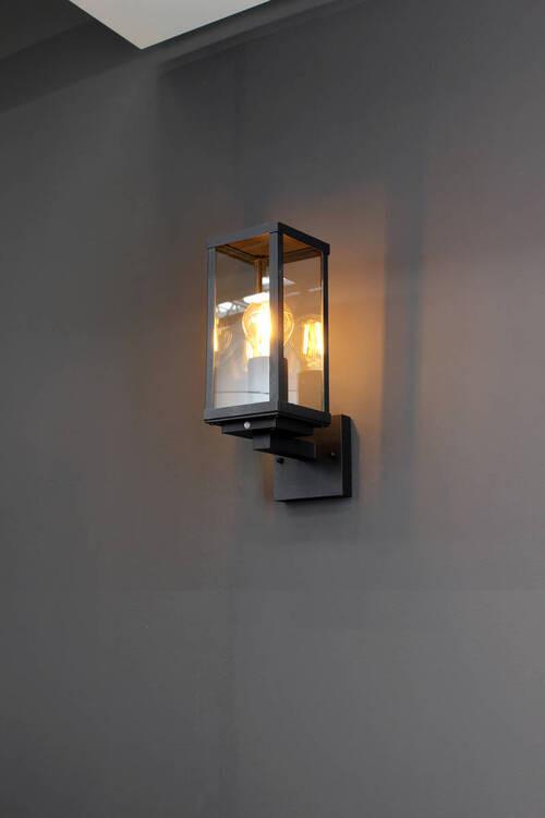 Außenwandleuchte 60 Watt Glas Aluminium, Wandmontage - Klar/Anthrazit, Basics, Glas/Metall (37,0/16,0/11,0cm)
