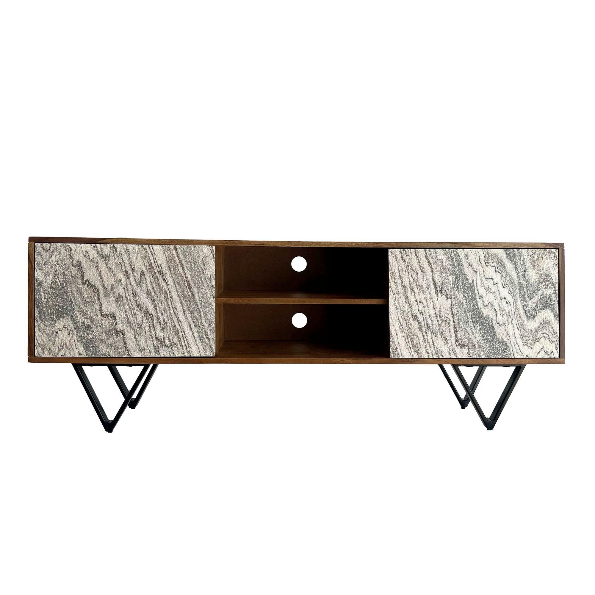 Lowboard Sheeshamfarben B: 150cm - Sheeshamfarben/Schwarz, Natur, Holz (150/56/35cm) - Livetastic