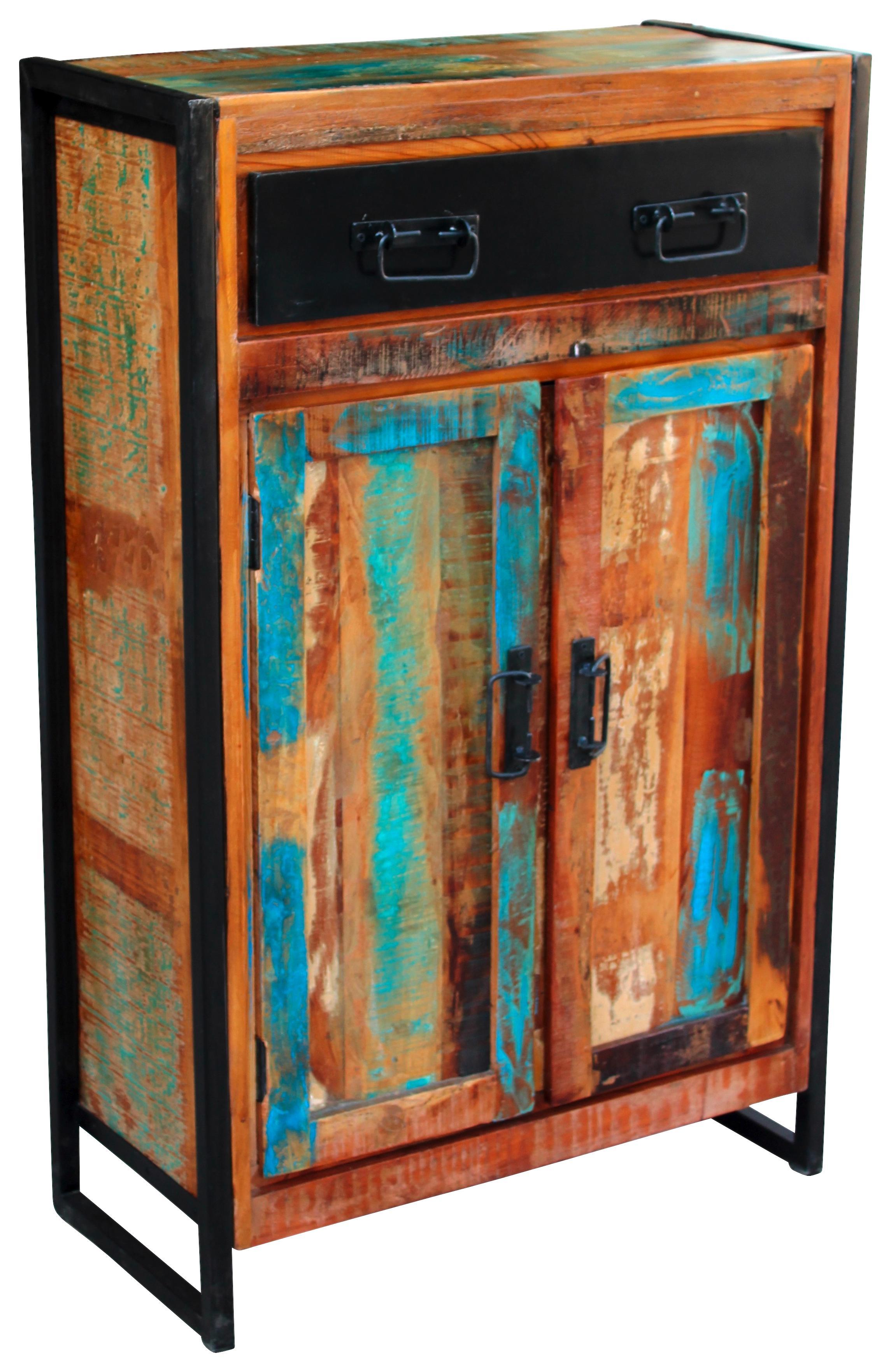 Vitrine Faro B: 76 cm Recyclingholz - Multicolor/Schwarz, Basics, Holz/Metall (76/110/35cm)